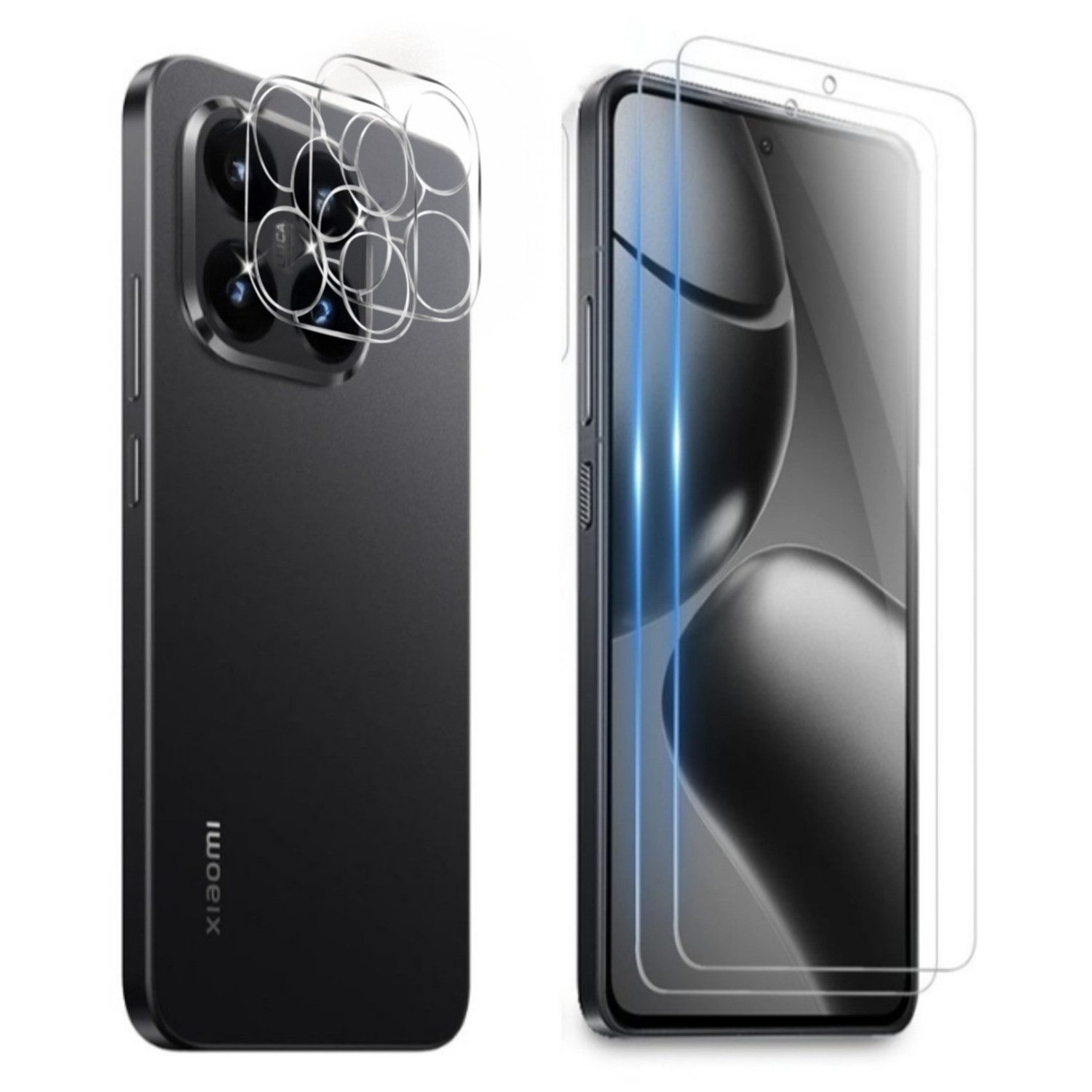 CLM-Tech Displayschutzglas 2X für Xiaomi 15T, Panzerfolie 2X Kameraschutz 4er Set Kameraglas Panzerglas 9H Glas Folie, 4 Stück, Anti-Fingerabdruck und blasenfreie Anbringung