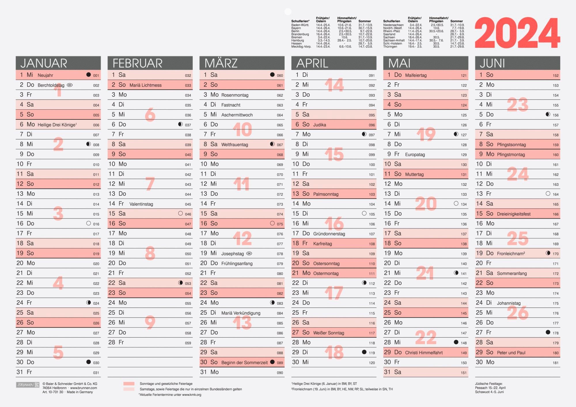 BRUNNEN Wandkalender BRUNNEN Kalender 2025 Tafelkalender A3 1Seite 