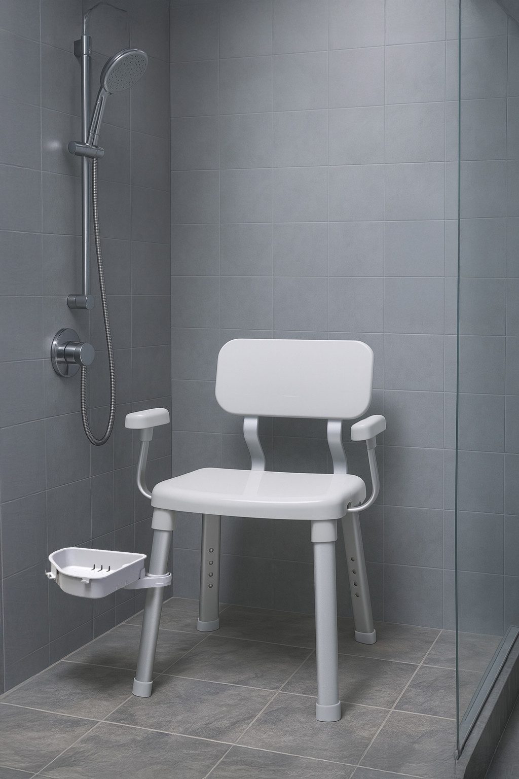 Bischof Dusch- und Badhocker Splash Deluxe, belastbar bis 150 kg, mit schwenkbarer Ablage 28x21cm