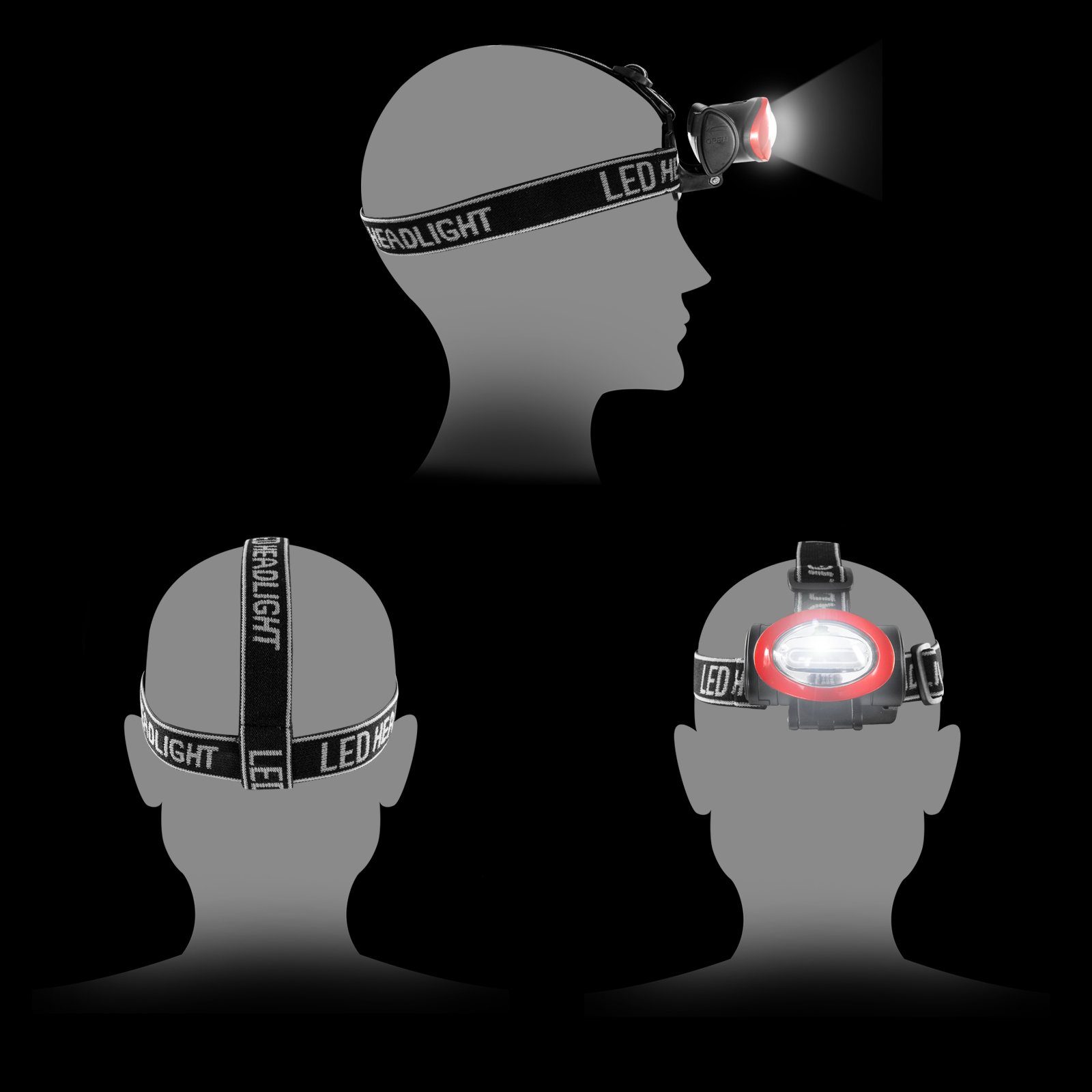EAXUS LED Spritzwassergeschützt, Größenverstellbar Dimmbar, und Kopfband Kopfleuchte Kopflampe 1-St), Stirnlampe flexibles Neigbar (1er/2er Set