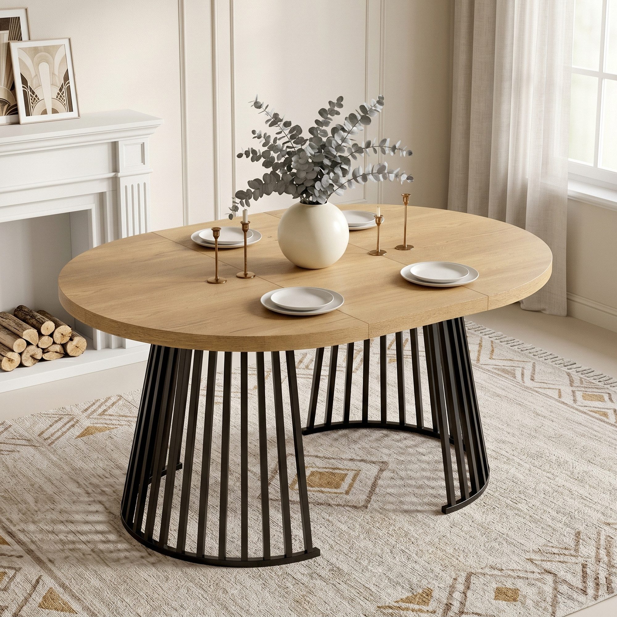 i@home Esstisch (für 4–8 Personen, 1-St), Ausziehbarer Massivholz minimalistisch, rund Küchentisch 175 cm