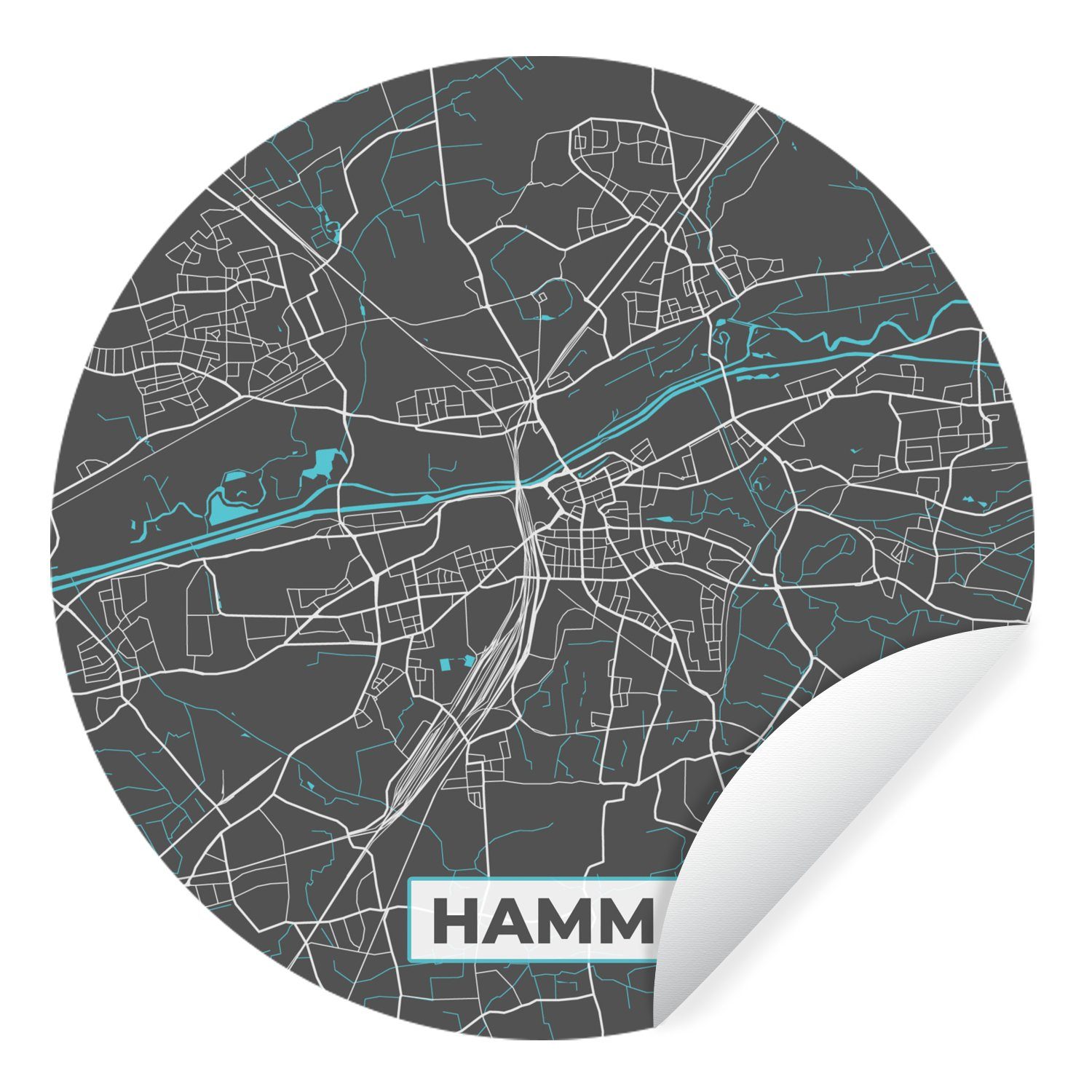 MuchoWow Wandsticker »Stadtplan - Hamm - Deutschland - Karte« (1 St),  Tapetenkreis für Kinderzimmer, Tapetenaufkleber, Rund, Wohnzimmer