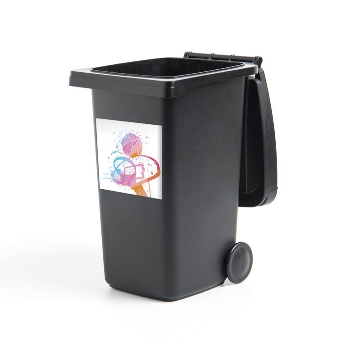 MuchoWow Wandsticker Aquarellierte Illustration eines Basketballs mit Korb (1 St) Mülleimer-aufkleber Mülltonne Sticker Container Abfalbehälter