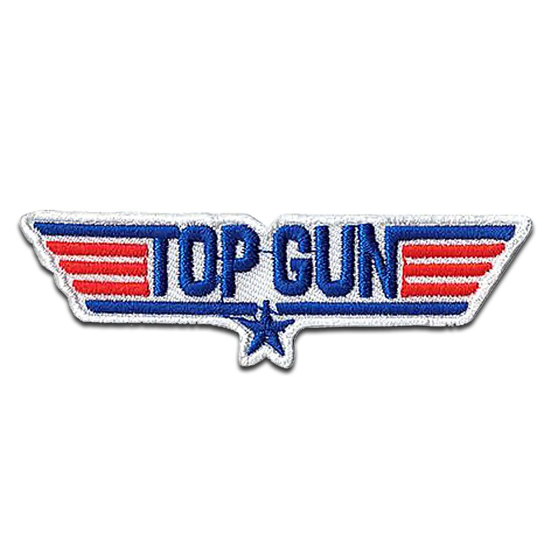 TOP GUN Aufnäher Bügelbild, Aufbügler, Applikationen, Patches, Flicken, zum aufbügeln, Polyester, Comercial Mercera Top Gun Maverick Logo - Größe: 2,1 x 7,1 cm
