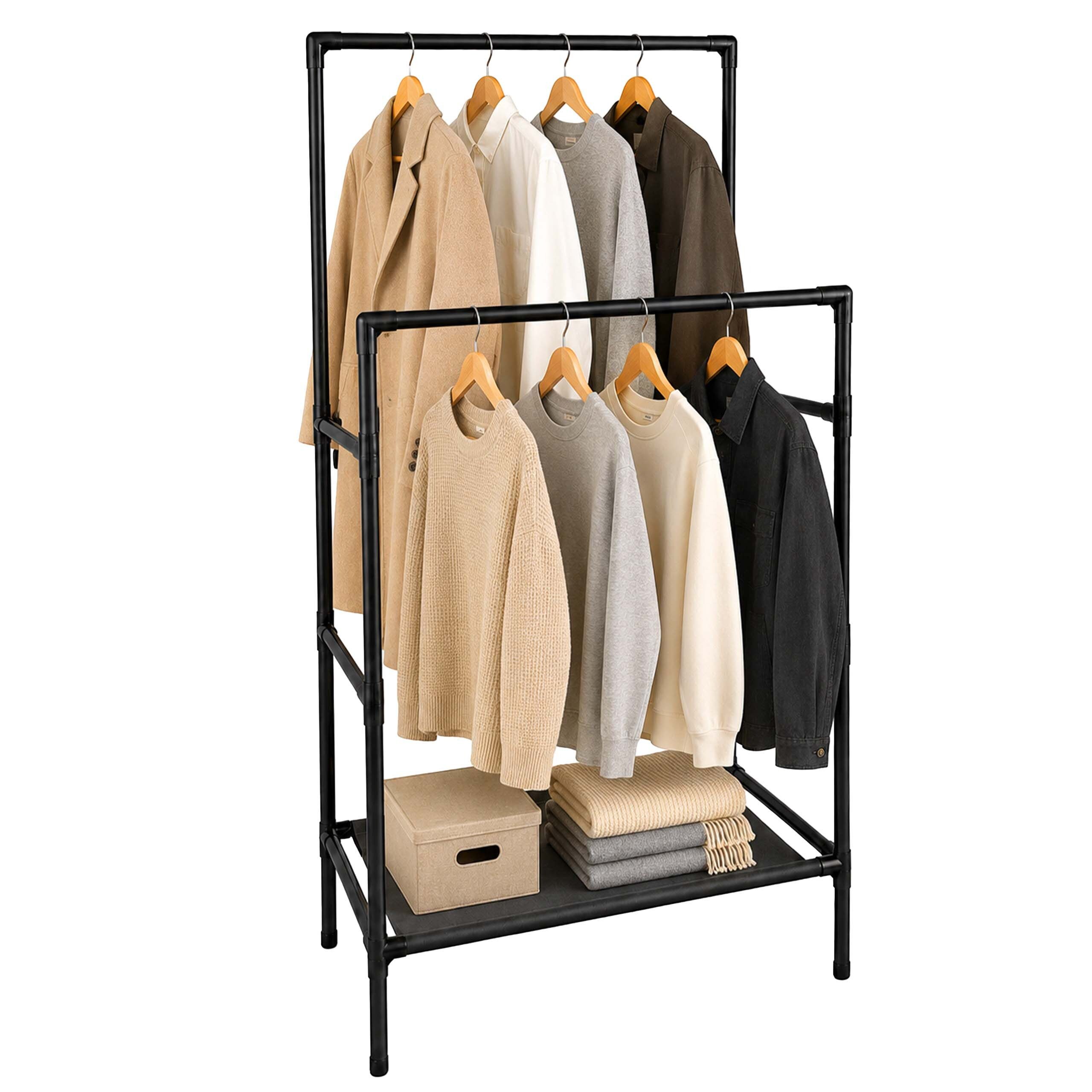 relaxdays Kleiderständer 2 Ablagen Stecksystem, schwarz