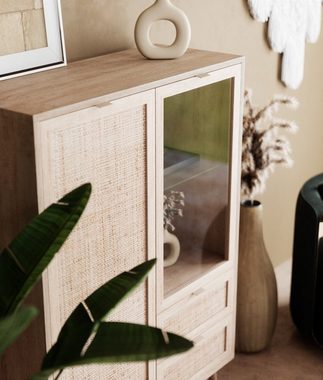 Newroom Highboard Mila, Highboard Sonoma Eiche Rattan Optik Modern Boho Sideboard Kommode