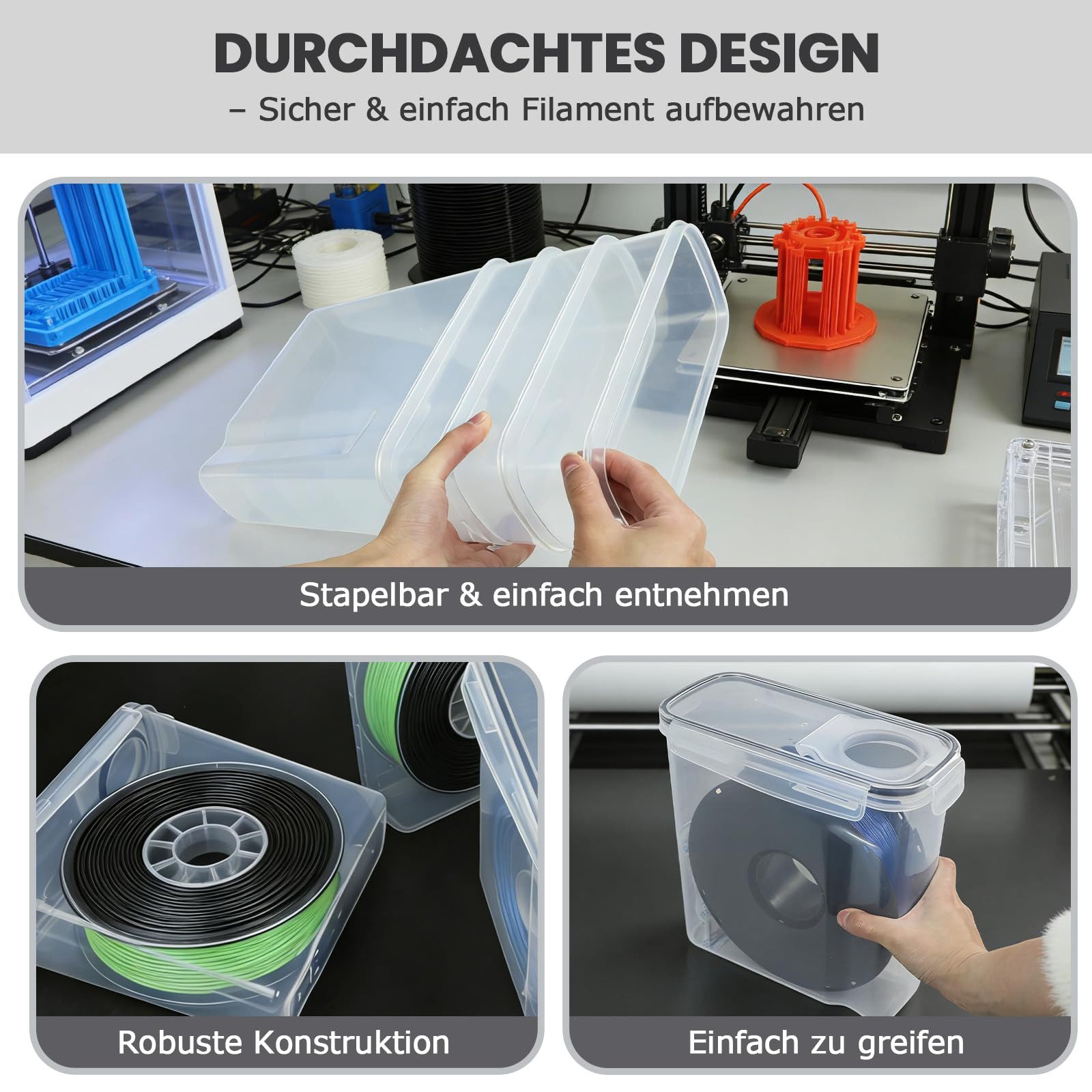 SURFOU Filament 3D Drucker Zubehör Filament Aufbewahrungsbox 4 Pack Filament Box – Bild 4 von 5