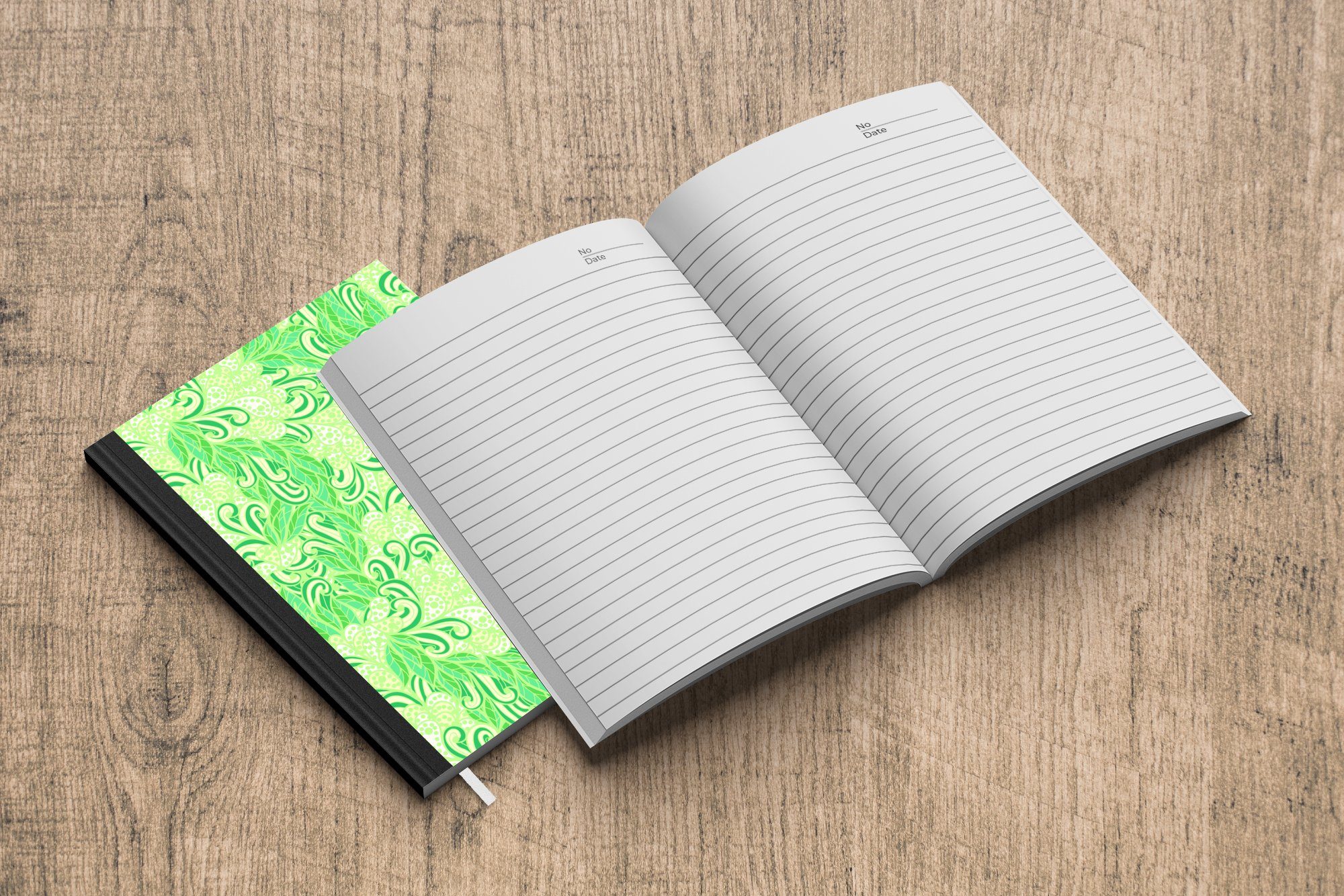 Blätter - Muster 98 MuchoWow Seiten, Notizheft, Grün, Merkzettel, A5, Journal, Notizbuch - Abstrakt Haushaltsbuch Tagebuch, -