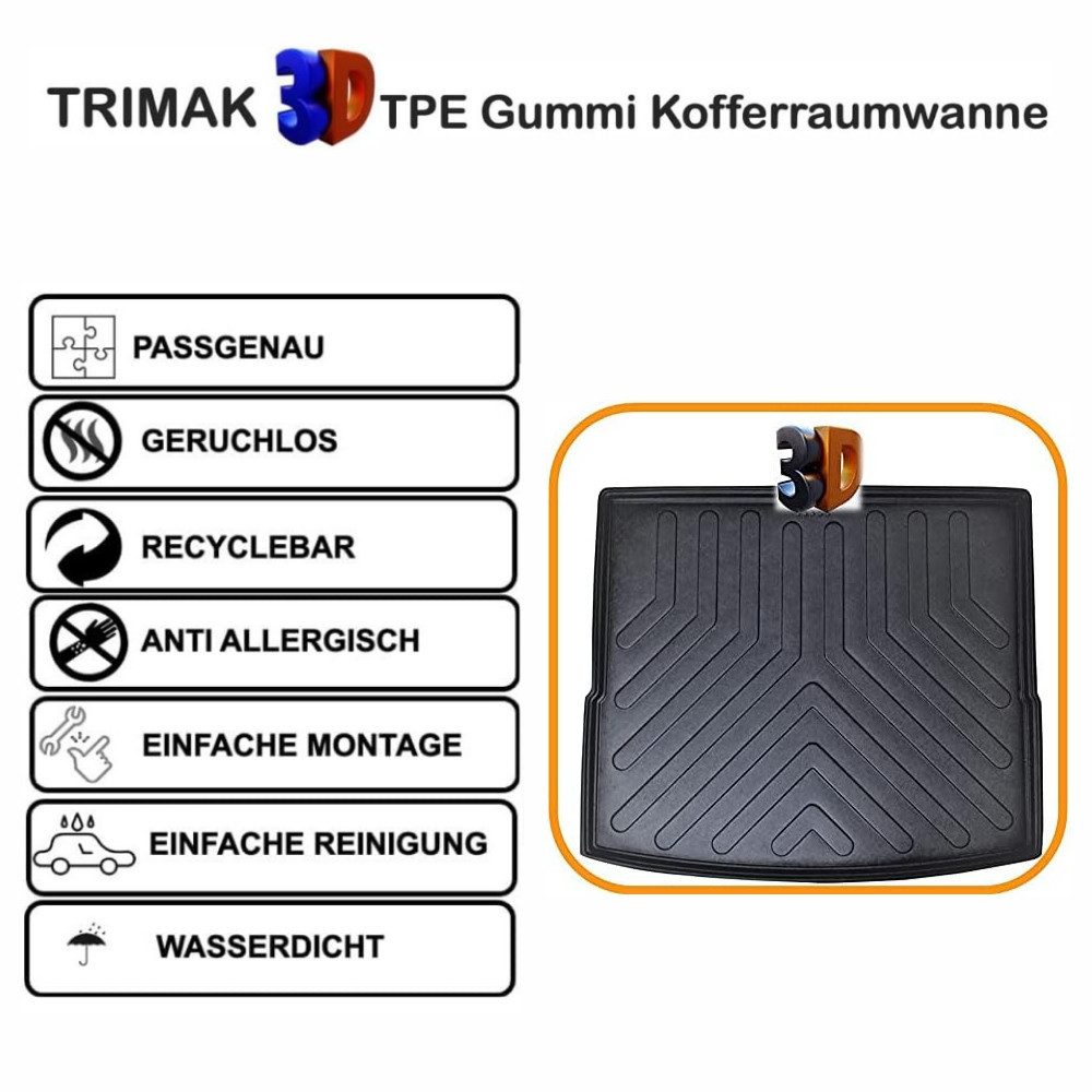 Trimak Passform-Fußmatten Oder Kofferraumwanne Oder Set BMW X1, BMW X1 E84 2009-2015 Kofferraummatte TPE Antirutschmatte Schutzmatte
