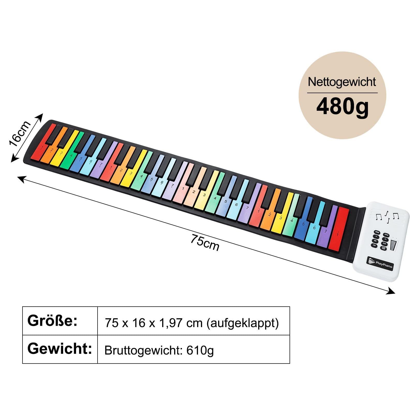Youyijia Entertainer-Keyboard 49 Tasten Rollpiano Aufrollbare Tragbar 8 Töne 6 Pädagogische Demo