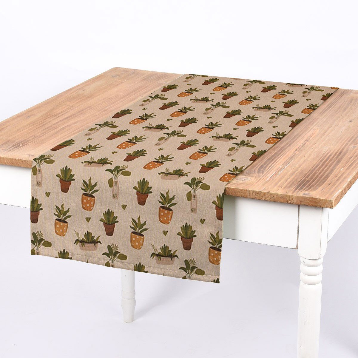 SCHÖNER LEBEN. Tischläufer SCHÖNER LEBEN. Tischläufer Blätter Pflanzen Vase Pflanztopf natur ge, handmade | Tischläufer