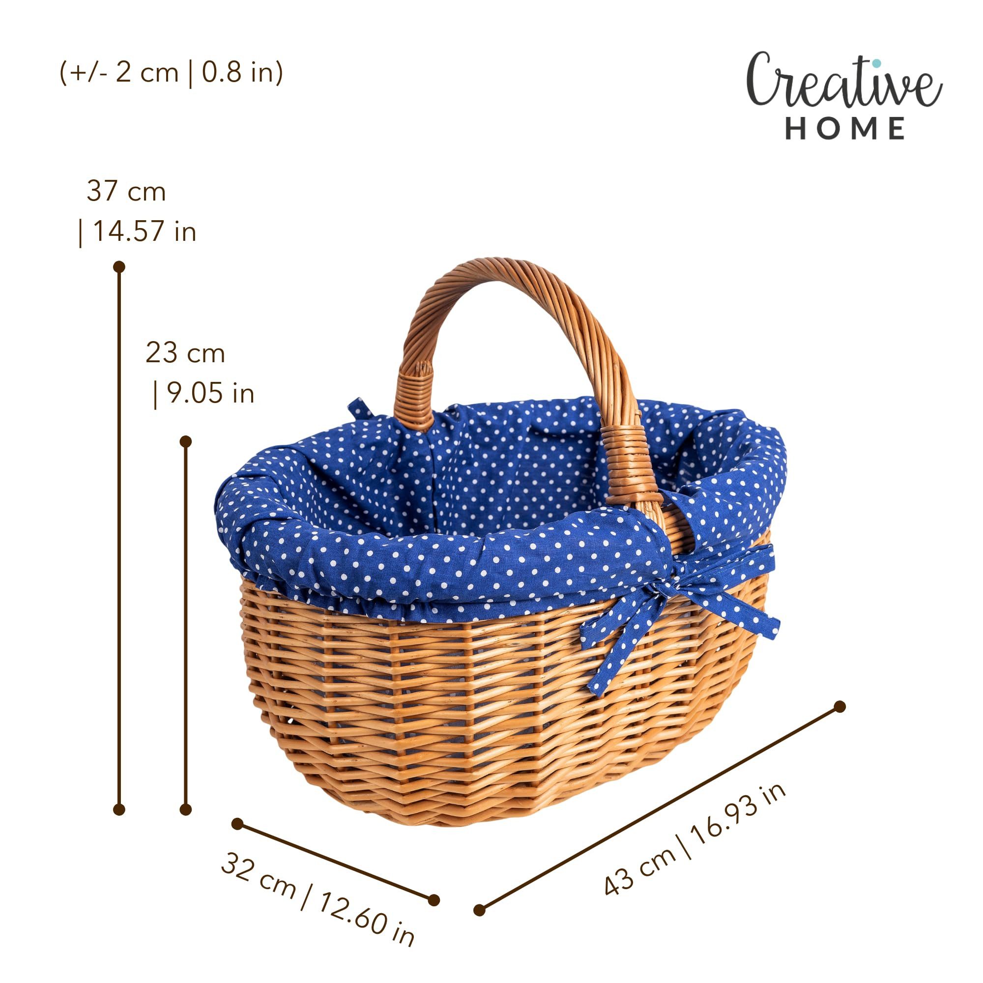 Creative Home Einkaufskorb Picknickkorb Stoffeinlage Weidenkorb