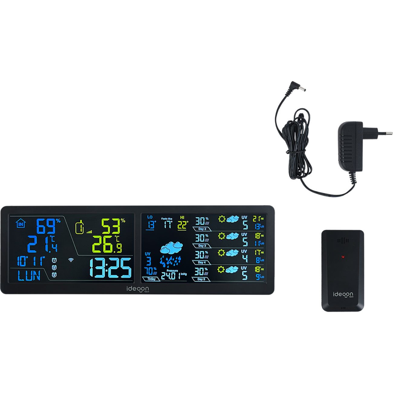 shop'n smile ideoon WLAN Wetterstation App & XXL Display Außensensor Reichweite bis 50 m Innenwetterstation (UV, Luftdruck, Funkleistung 0,5 dBm, Innen-/Außensensor, Funk 433 MHz)