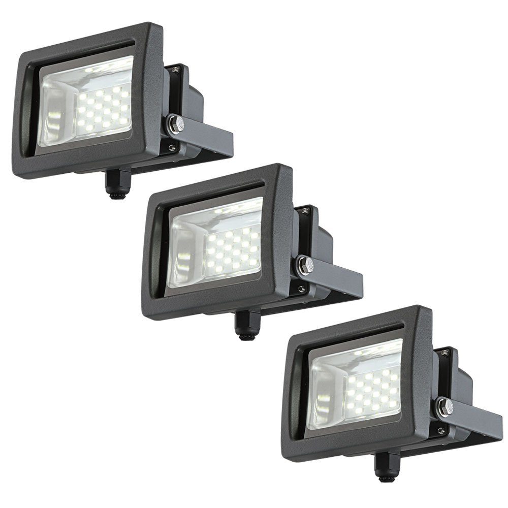GLOBO LIGHTING Flutlichtstrahler, LED-Leuchtmittel fest verbaut, Tageslichtweiß, LED Baustrahler Flutlicht Außenleuchte Wandstrahler Aluminium 3x