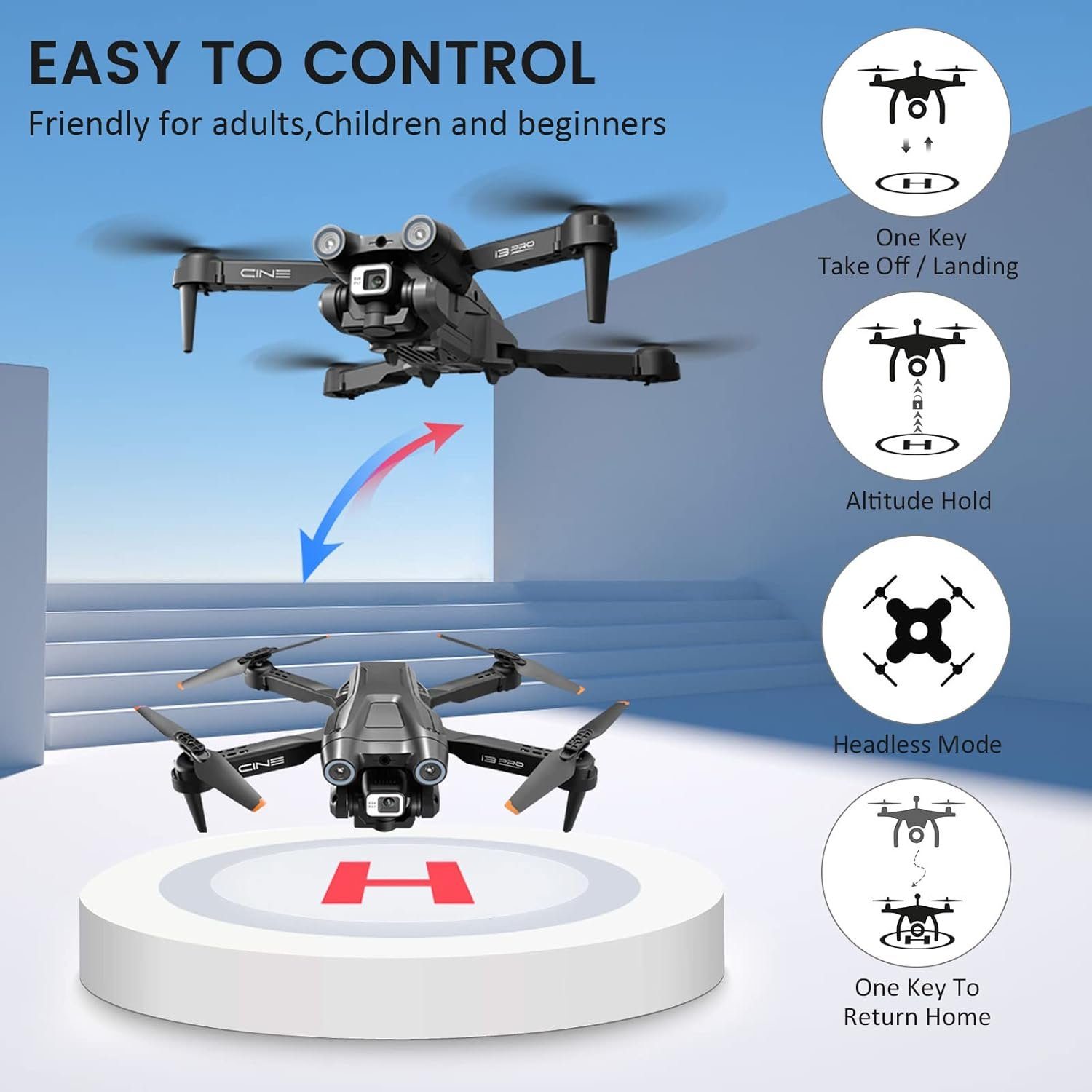 WIFI x (1280 RC Headless-Modus) Drohne Höhenhaltung Mingfuxin 720, FPV Live-Video Kamera Quadcopter