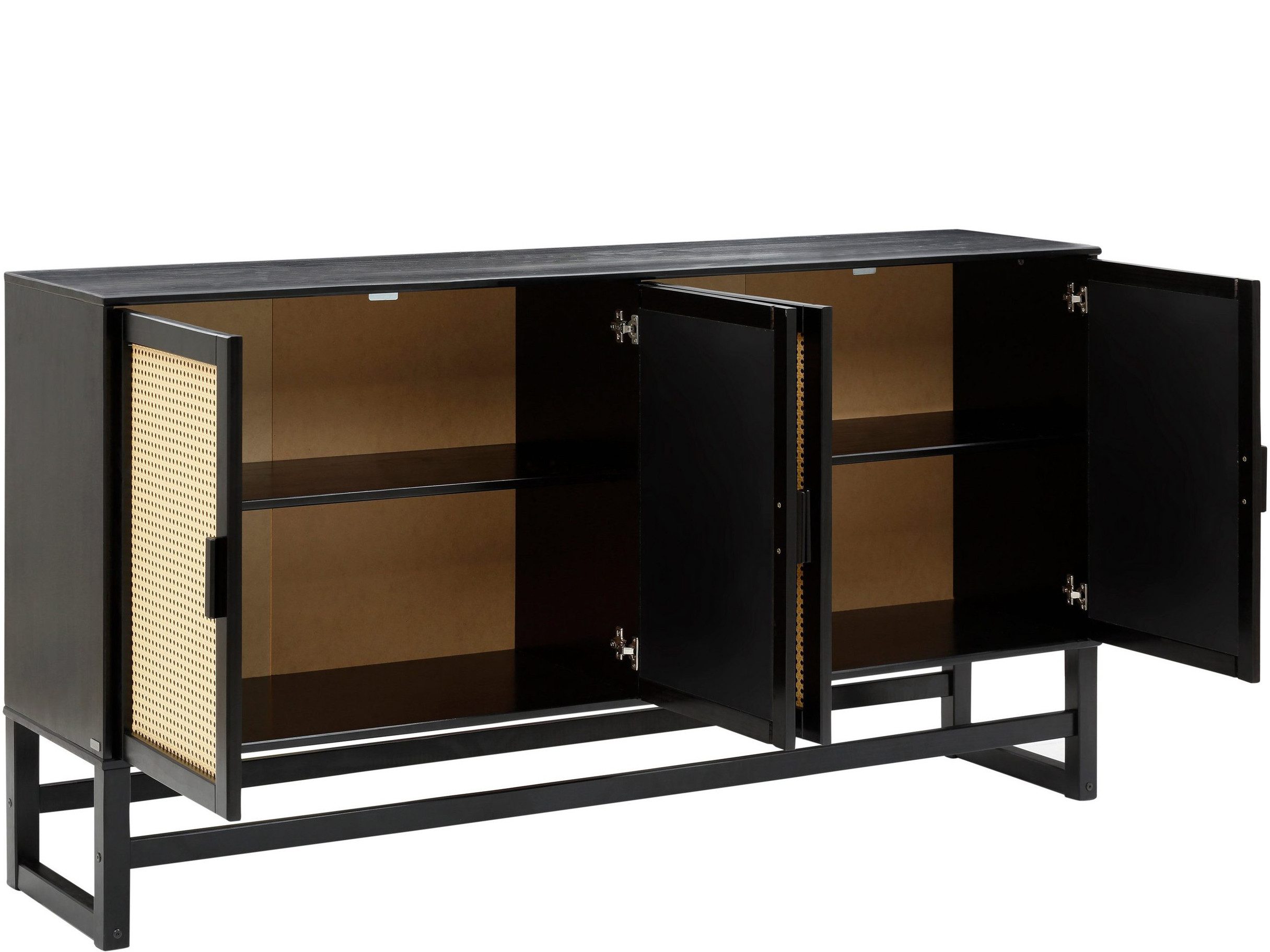 loft24 Sideboard Jenna - Anrichte Mehrzweckschrank Schrank Wohnzimmerschrank, 4 Türen mit Rattangeflecht, moderner Landhausstil, Breite 170 cm – Bild 3 von 5