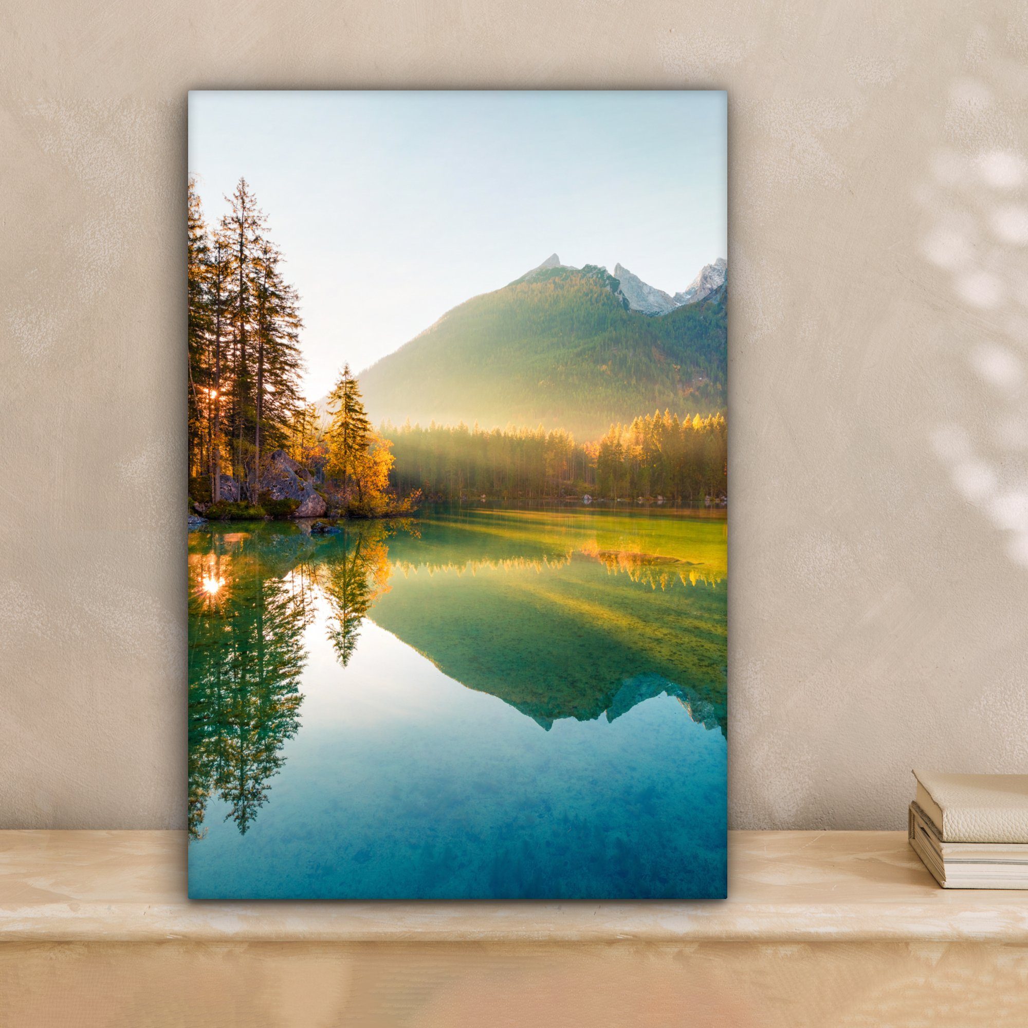 OneMillionCanvasses® Leinwandbild See - Wald - Berge - Natur - Sonne - Land günstig online kaufen