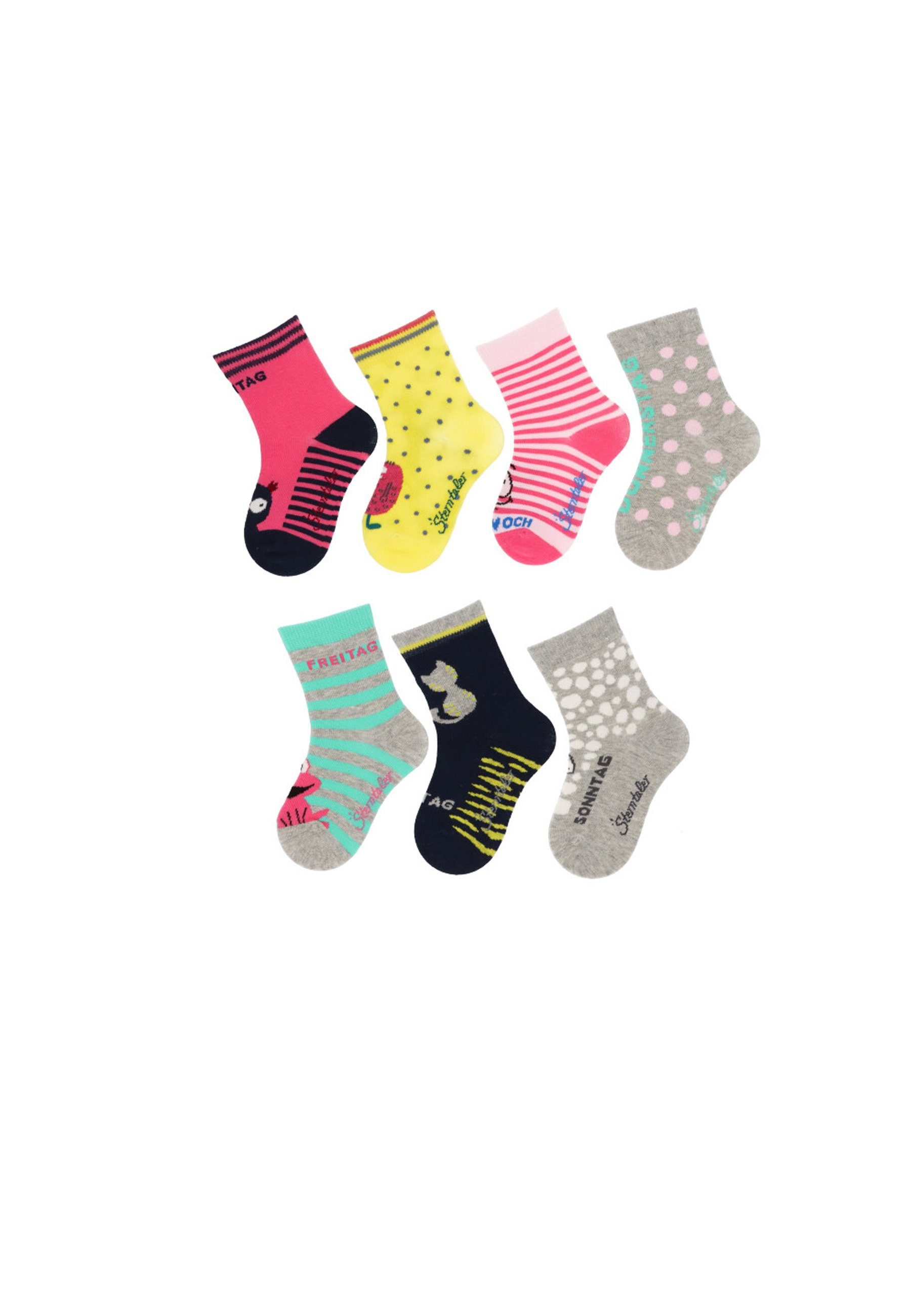 Sterntaler® Feinsöckchen Socken 7er-Box Wochentage (7-Paar, 7er-Pack) 7 Paar Mädchensöckchen mit Wochentag-Motiven in Geschenkbox