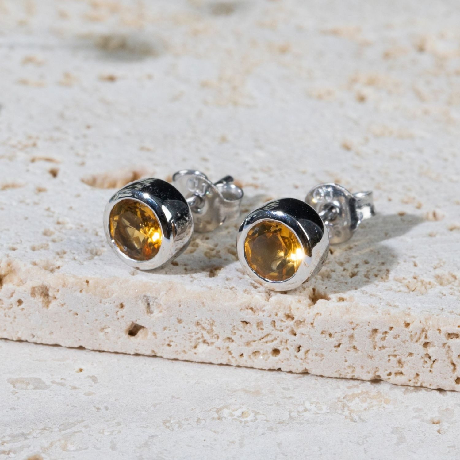Materia Paar Ohrstecker Edelstein Citrin Orange klein Silber Ø7mm SO-492, 925 Sterling Silber, rhodiniert