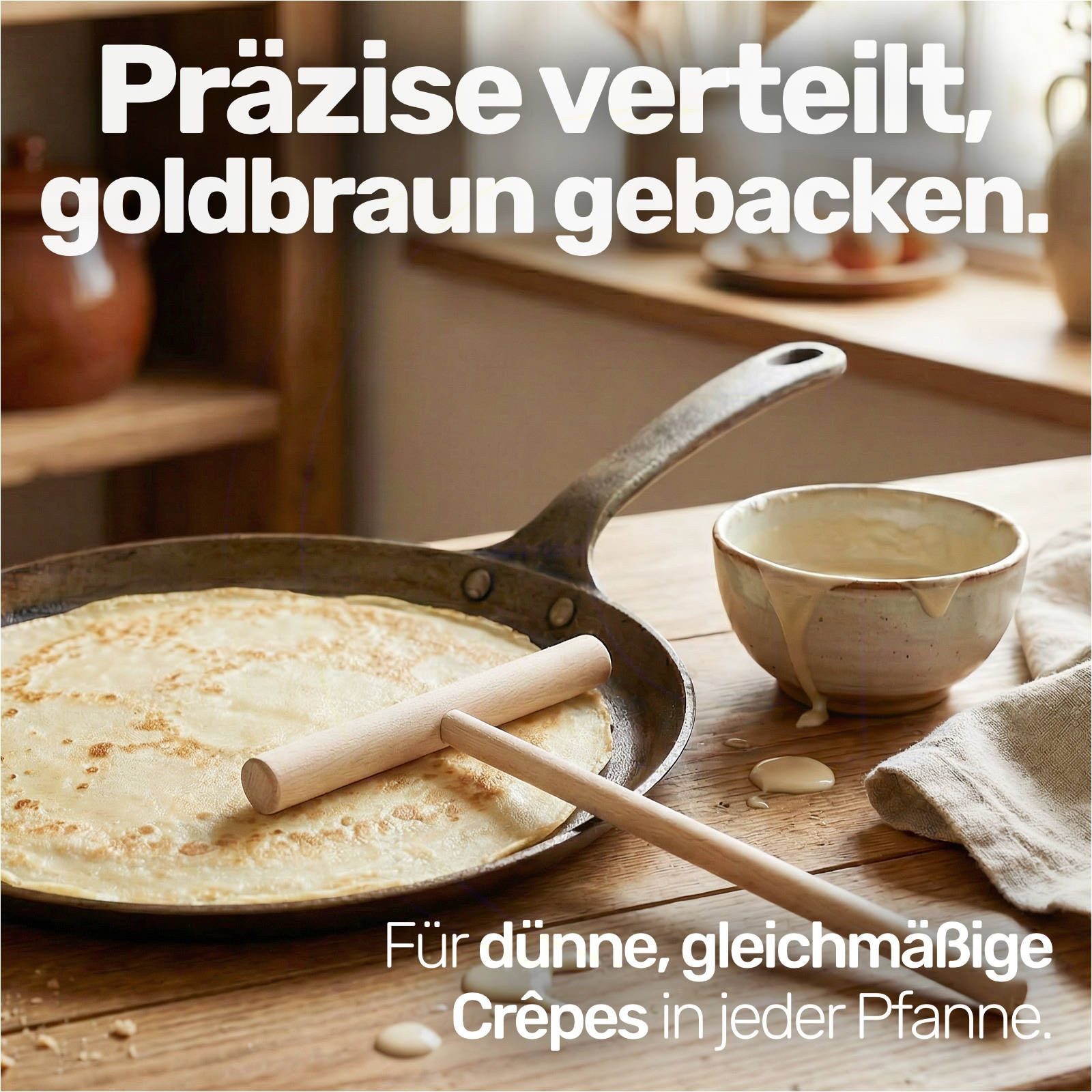 Gravidus Crepes Verteiler Crêpesverteiler aus Buchenholz 20 cm Teigverteiler T-Form