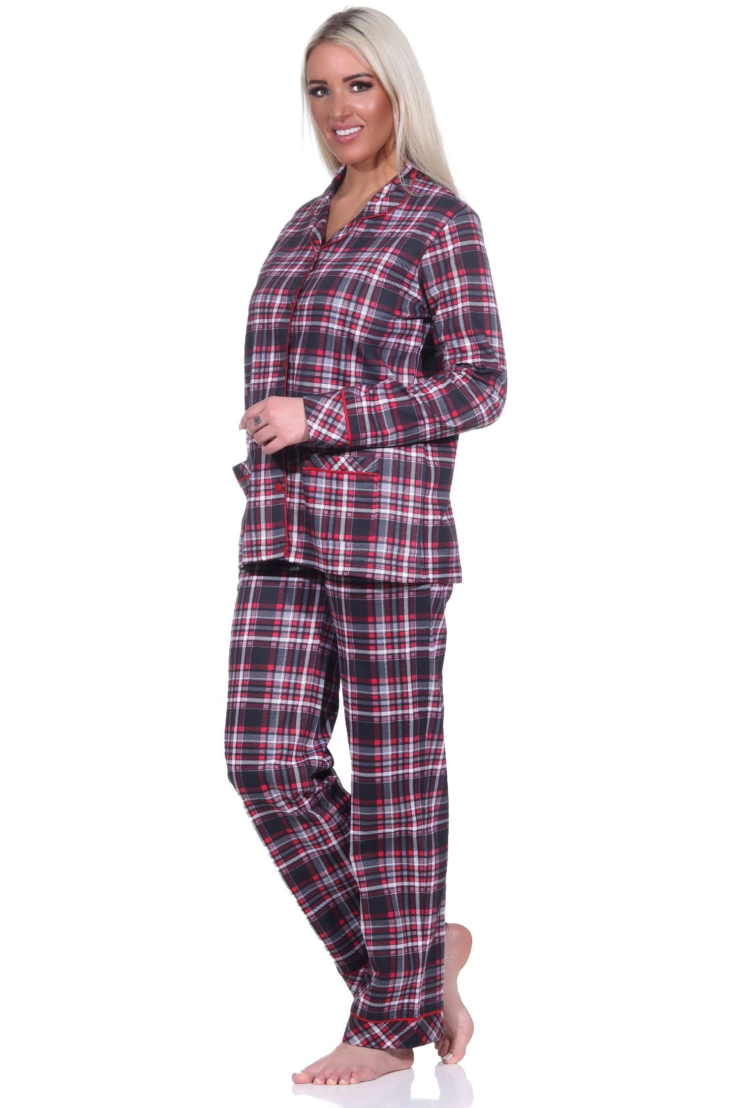 zum in Normann durchknöpfen Pyjama Damen in Qualität Pyjama Optik Karo Jersey Single