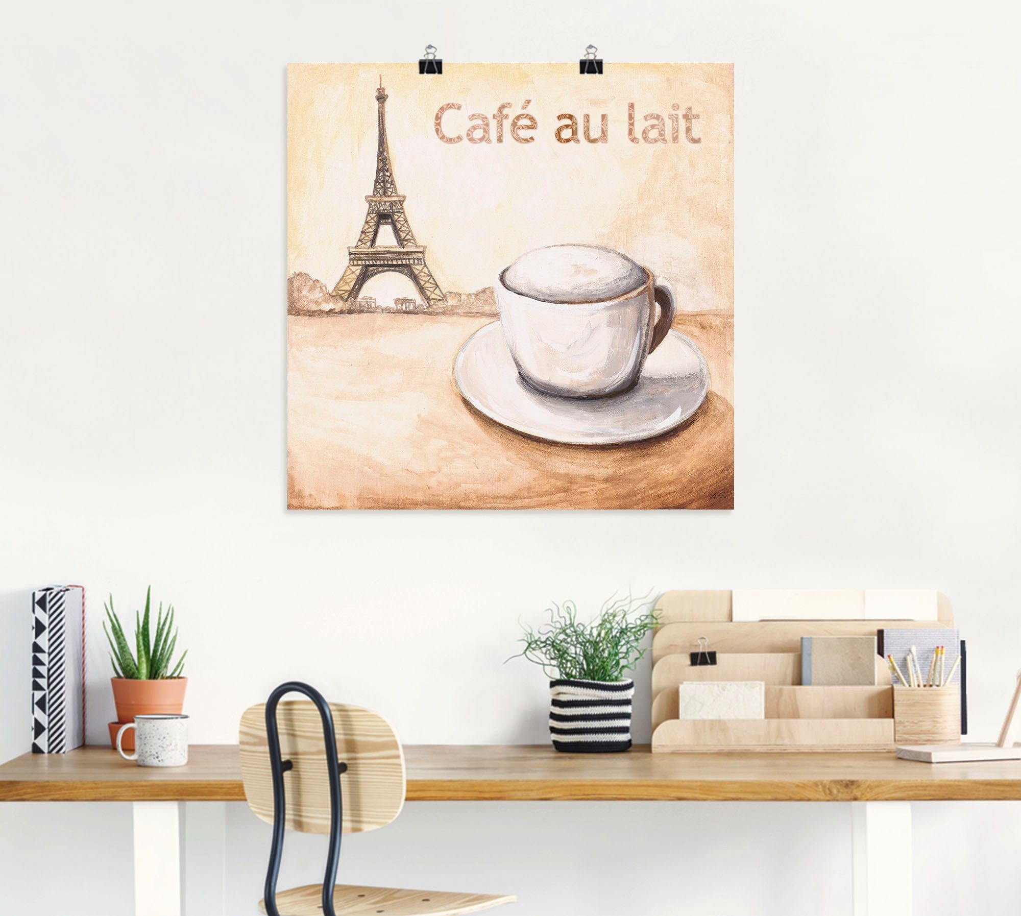 Poster in St), Wandaufkleber au in Alubild, Kaffee versch. Wandbild Café als (1 Paris, lait oder Leinwandbild, Artland Bilder Größen
