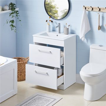 Yaheetech Waschbeckenunterschrank Badezimmerunterschrank mit Waschbecken & 2 Schubladen