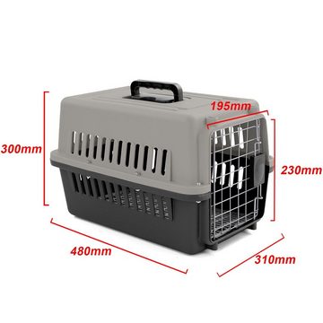 RAMROXX Tiertransportbox Transportbox mit Tür für Hund Katze usw. Grau Schwarz 30x48x31cm