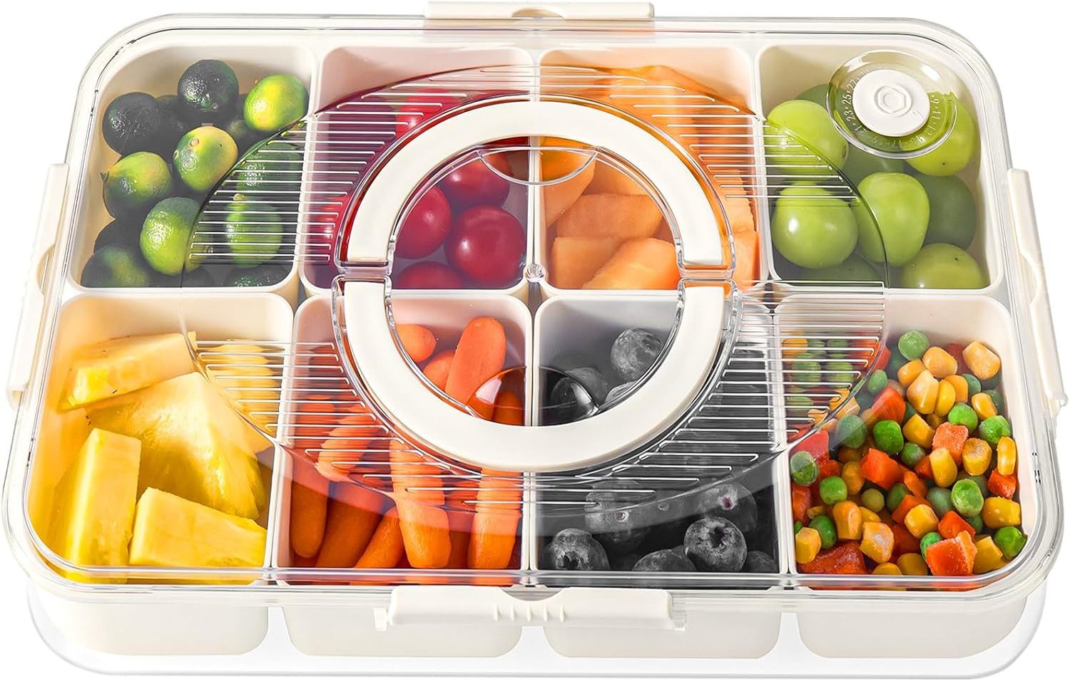 Elegear Vorratsdose Snackbox mit 8 Fächern, Snackteller mit Deckel und Griff, Snackschale, Polypropylen, (1-tlg., 1x Snackbox mit Deckel und Griff), Snackdose Organizer für Snacks Süßigkeiten Nüsse Obst Gewürze