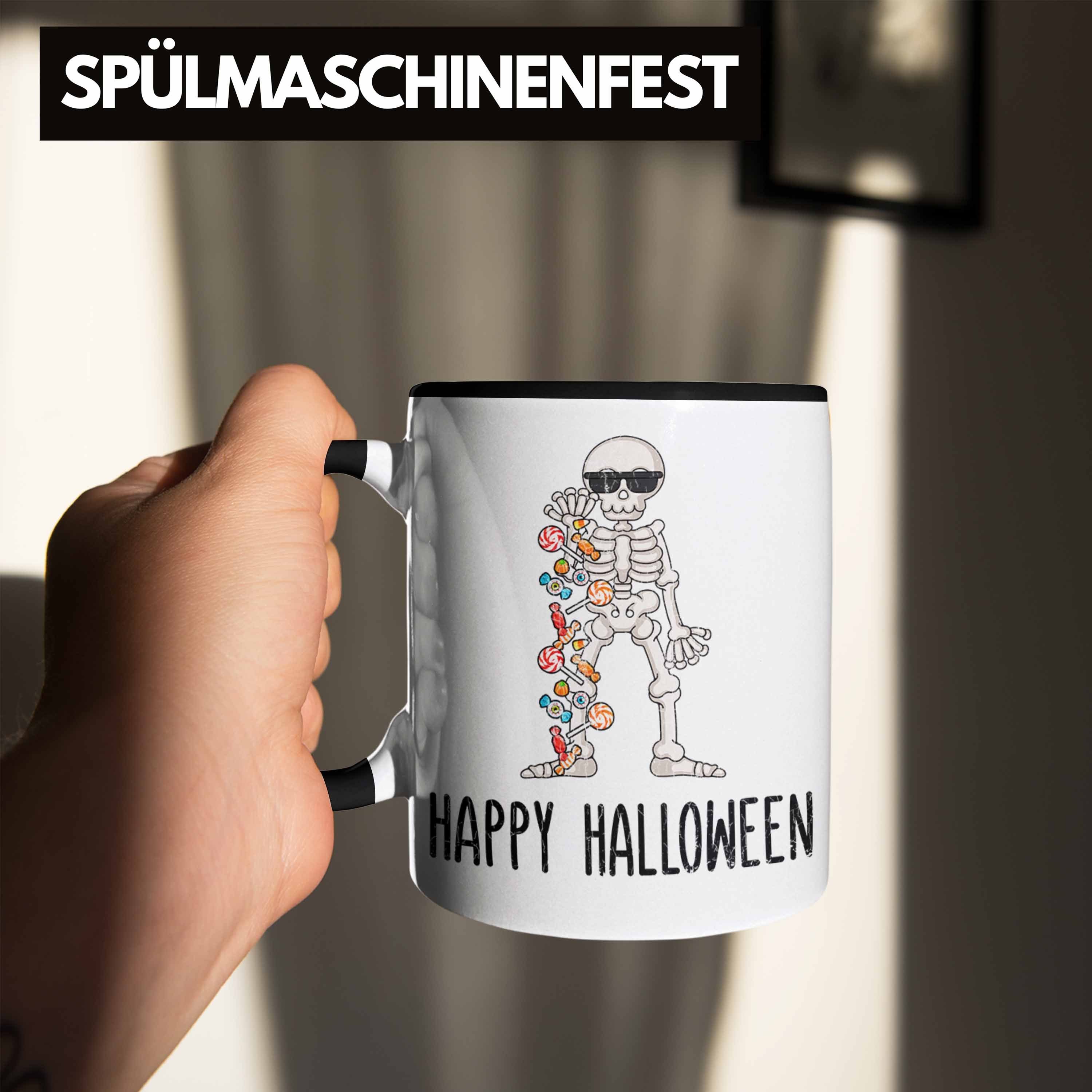 Trendation Schwarz Tasse Halloween Halloween Tasse Happy Becher Dekoration Skelet Kürbis