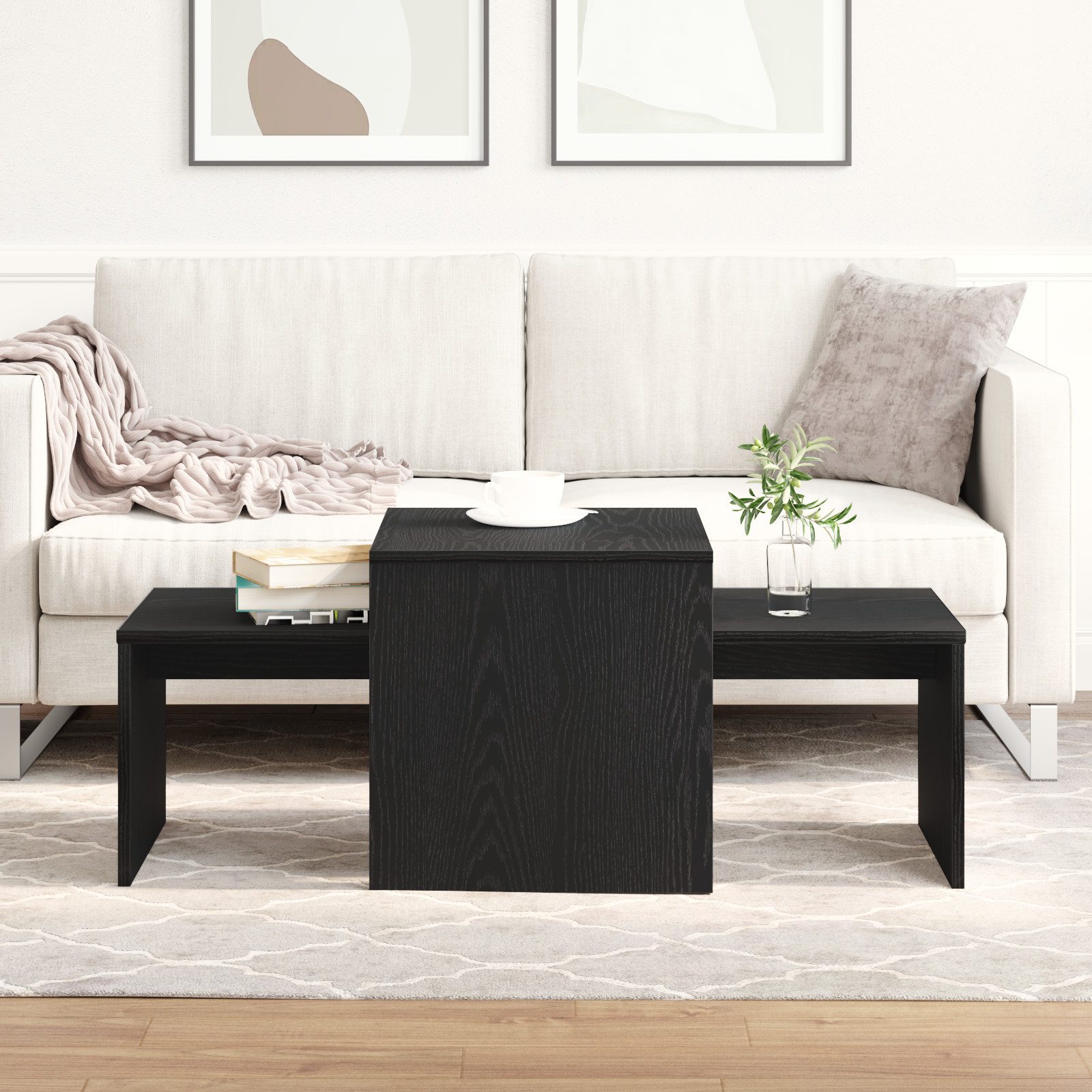 vidaXL Couchtisch Satztische Schwarz Eichen-Optik 100 x 48 x 40 cm Holzwerkstoff (1-St)