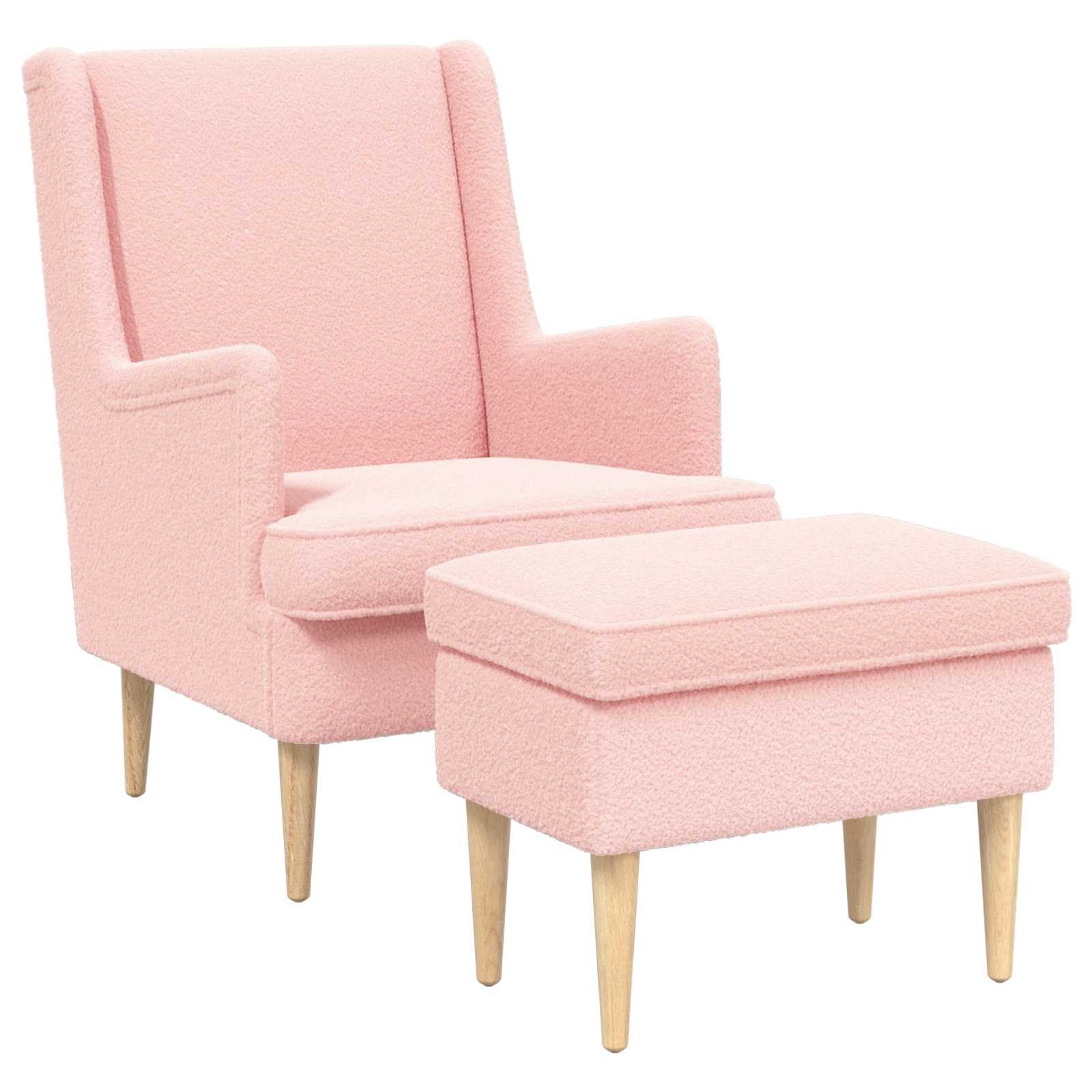 vidaXL Gartenlounge-Set Sessel mit Fußhocker 2 stk. Rosa Bouclé, (2-tlg)