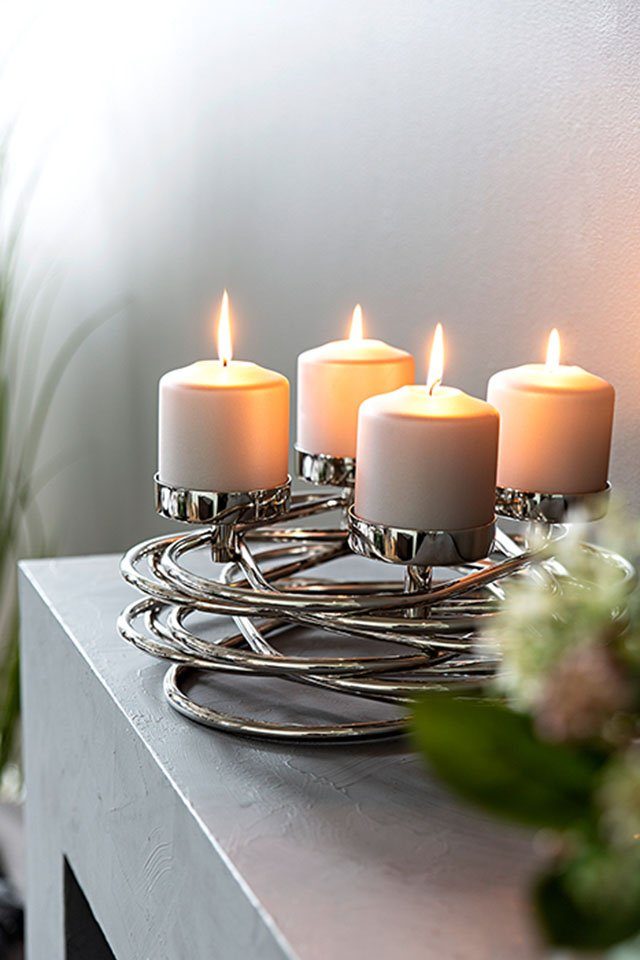4er Kerzen Halter Leuchter Ständer Eleganz Metall Adventskranz Windlicht Modern 