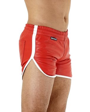 BOCKLE Boxershorts Bockle® Leather Shorts RED PUSH-STRAP Lederhose rot kurte Leder Pants