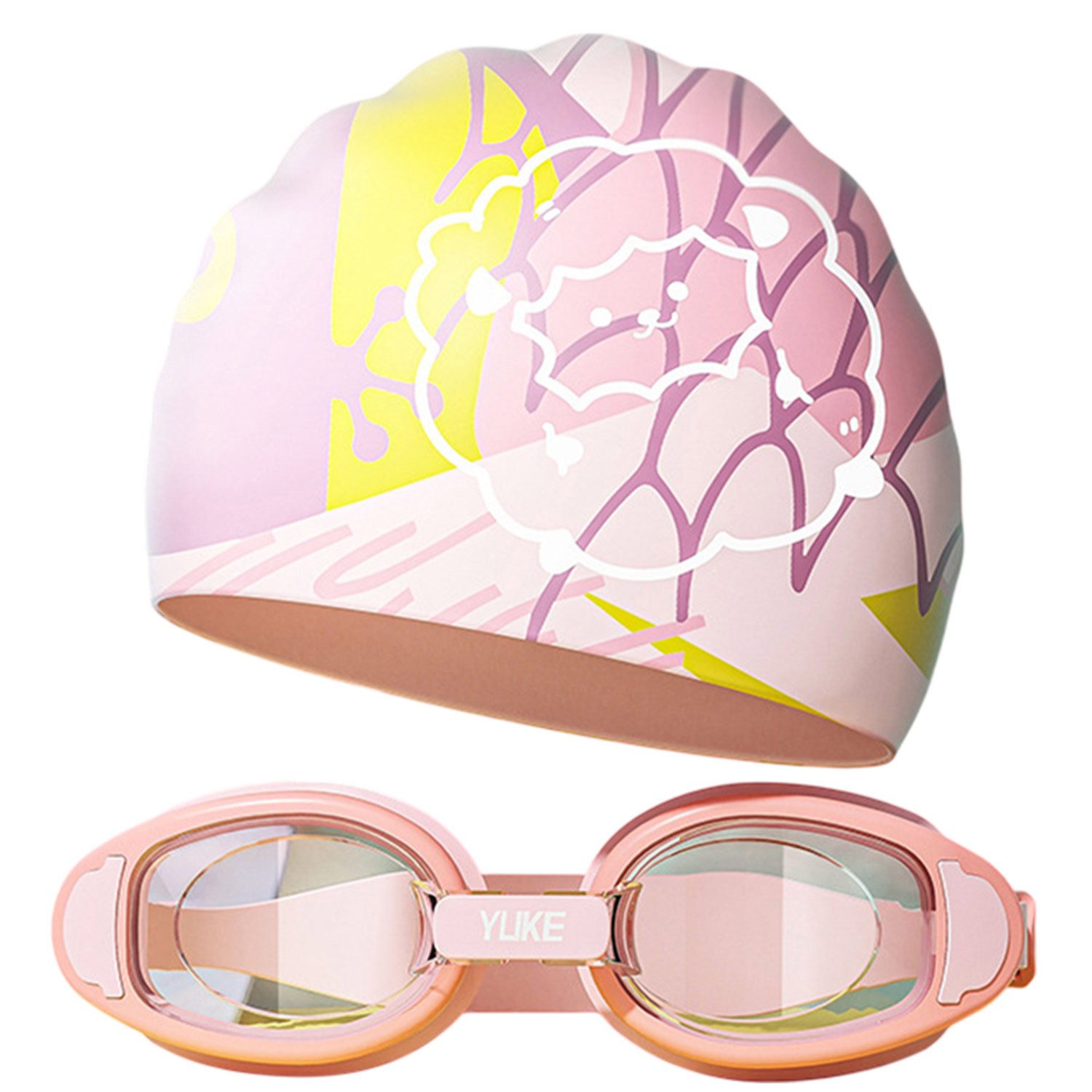 Refttenw Schwimm-Hijab Kinder Schwimmbrille mit Badekappe, UV-Schutz Anti-Beschlag, für Kinder von 3–12 Jahren, für Strand Sommer Pool-Aktivität