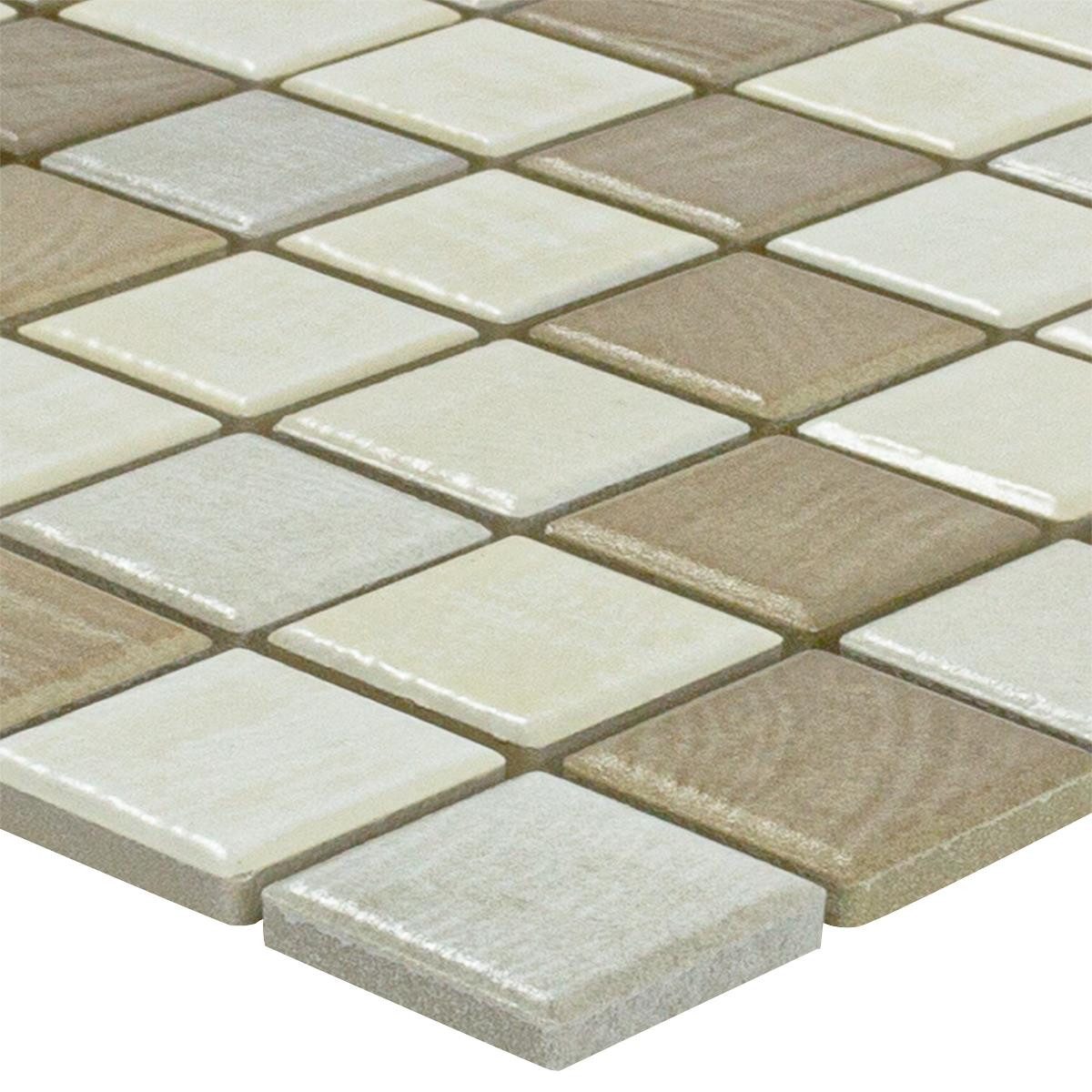 Mosafil Mosaikfliesen Keramikmosaik Fliesen Luminara Holzoptik, Keramik 29.700x29.700, braun beige, Verlegefertig auf ein Netz geklebt - Frostsicher - Wasserdicht -