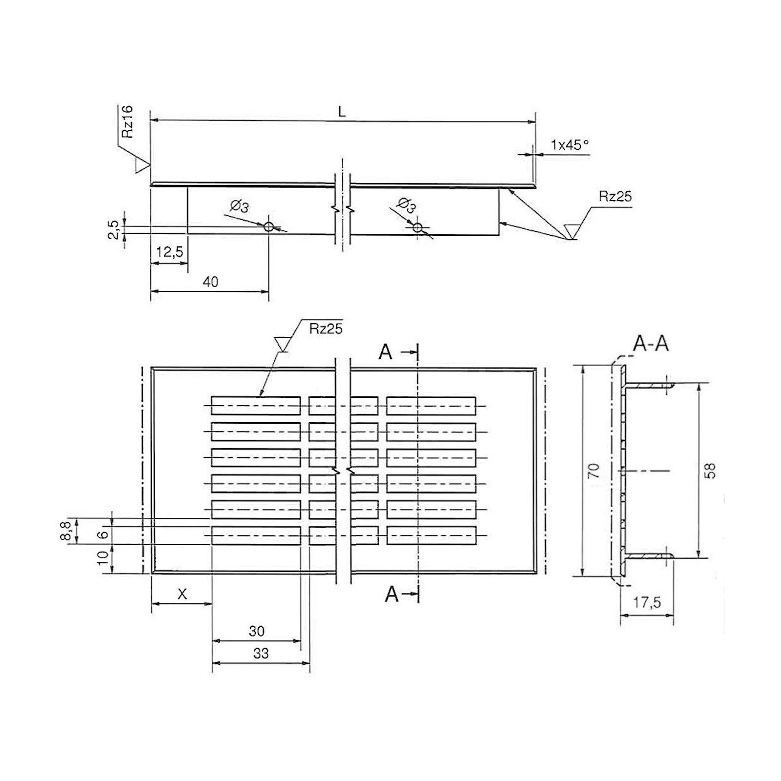 SO-TECH® Lüftungsgitter Lochung eckig / Alu (EV1) / 250 - 900 mm (1 St), Eckig - Alu (EV1) - 250 mm