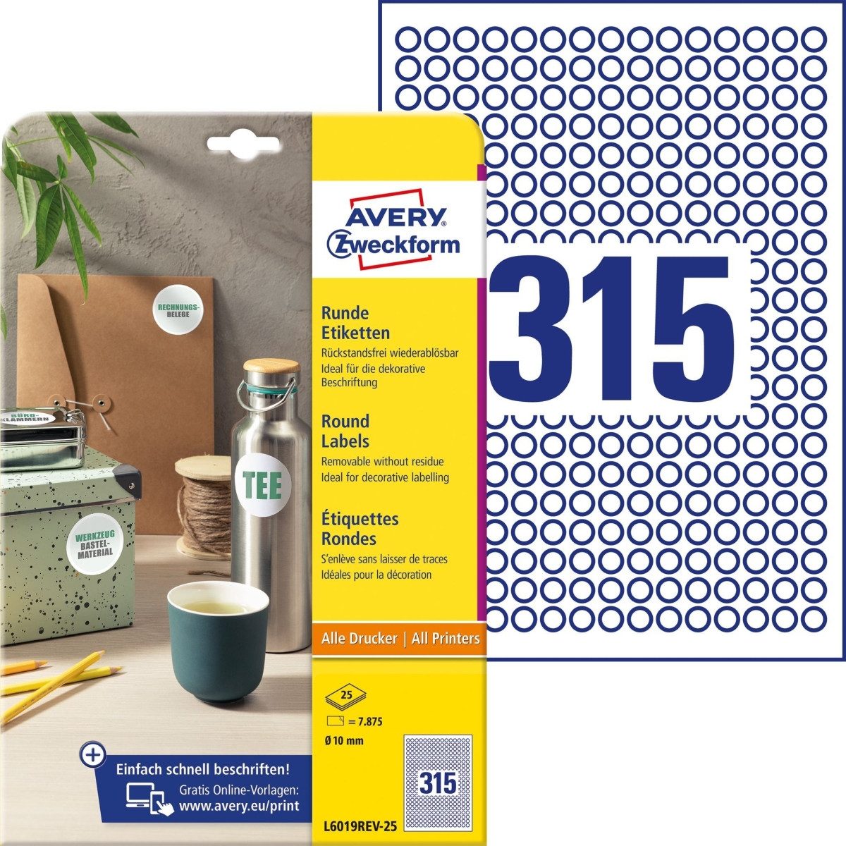 Avery Zweckform Etiketten Etiketten in Sonderformaten 10 mm 25 Blatt/7875 Etiketten weiß