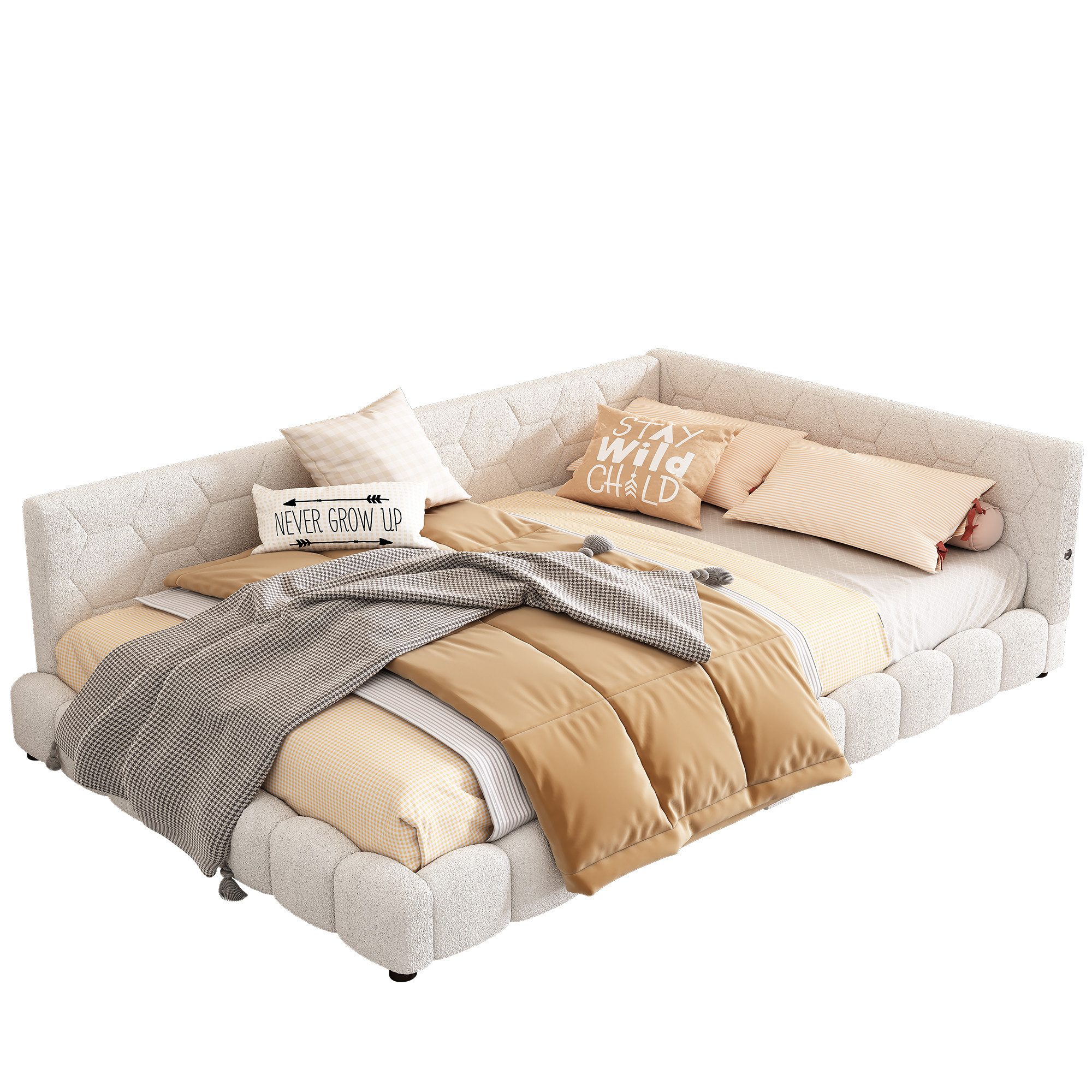 DOPWii Daybett 140*200cm Schlafsofa,16 Farben Umgebungslicht,USB-Anschluss,Sofabett, Daybed,Daybett,Funktionsbett,Weiß/Rosa