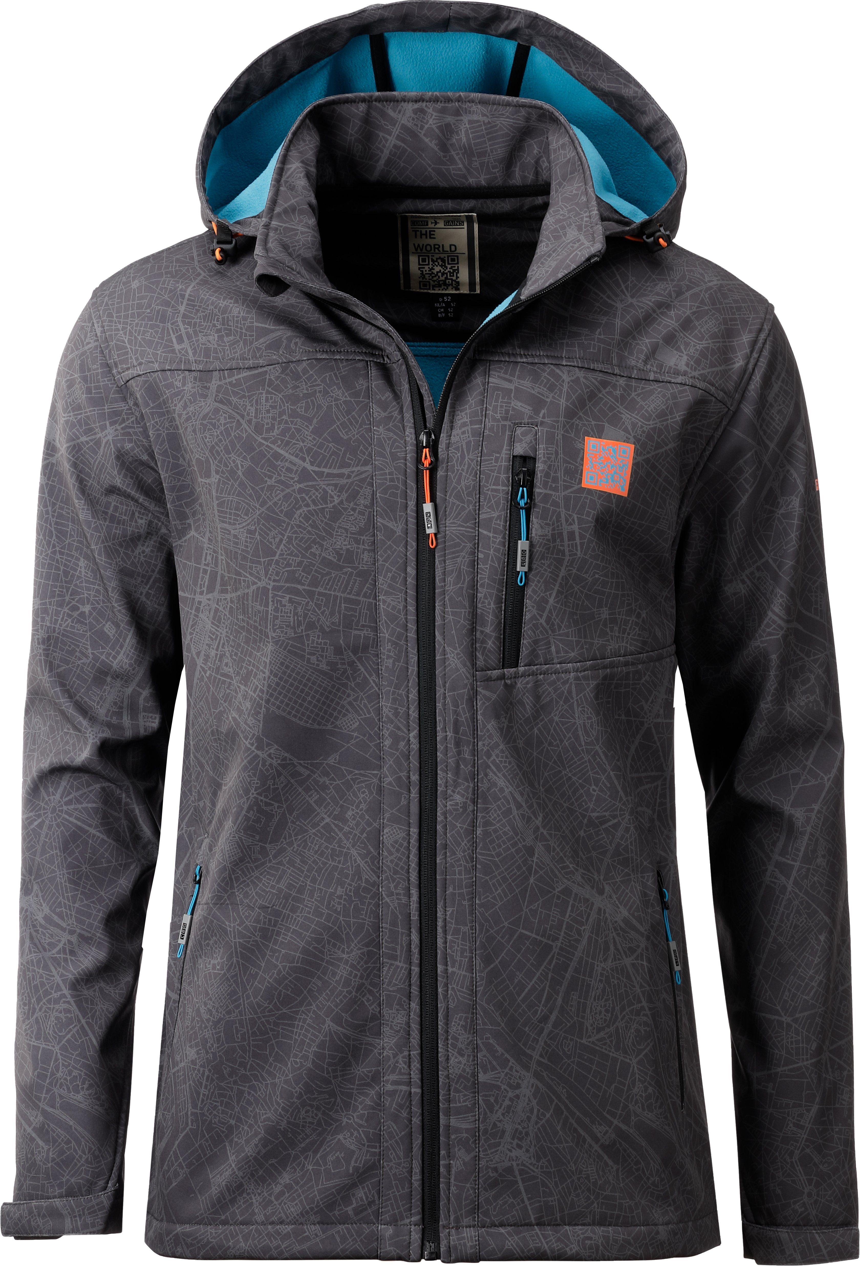 DEPROC Active Softshelljacke SHELBY PEAK III MEN mit abnehmbarer Kapuze dark anthra print