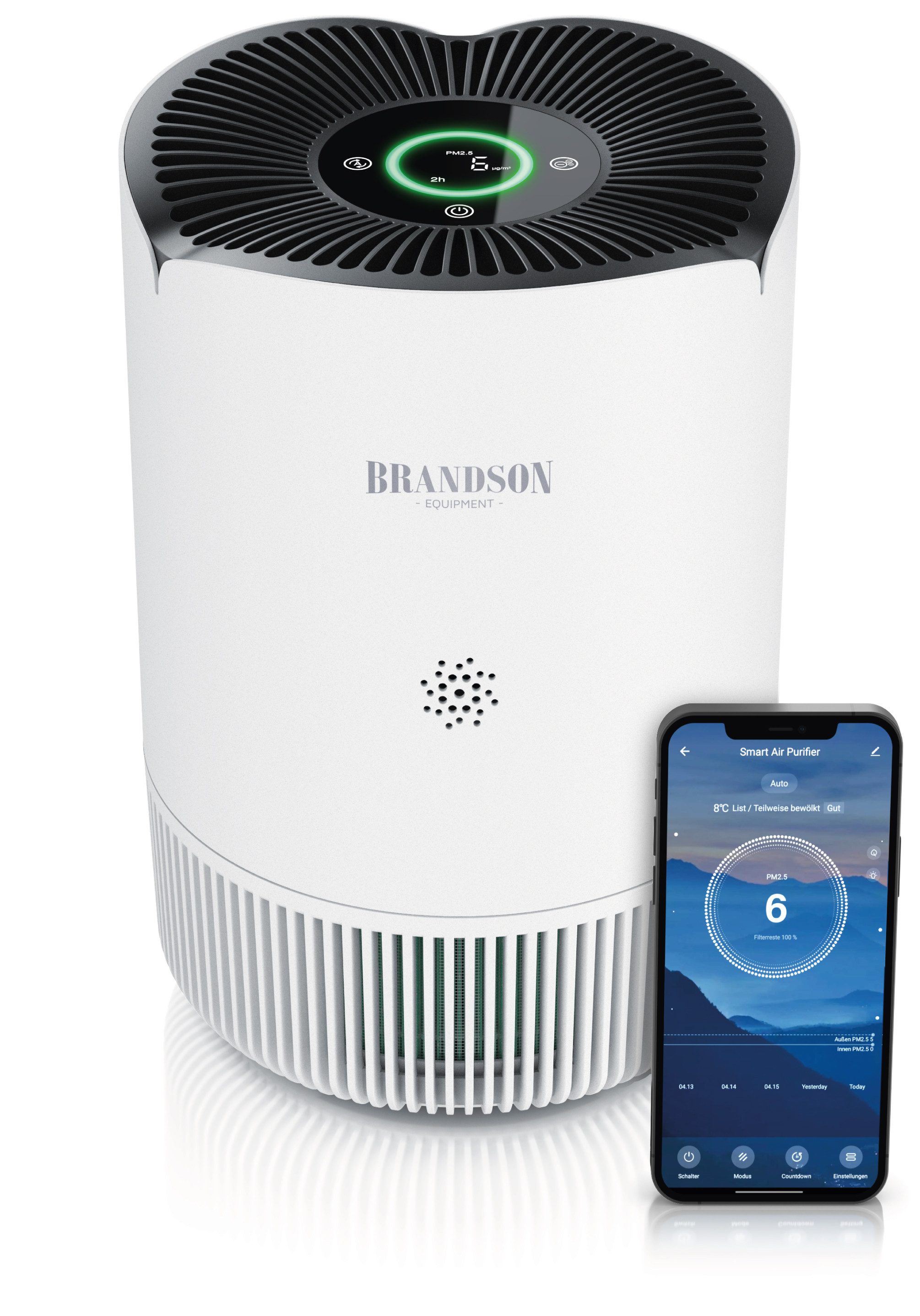 Brandson Luftreiniger für Allergiker, 4 Filterstufen HEPA Aktivkohle, Smart Home mit App, für 45 m² Räume, Air Purifier CADR 158 m³/h, entfernt bis zu 99,97 % Schadstoffe, leise