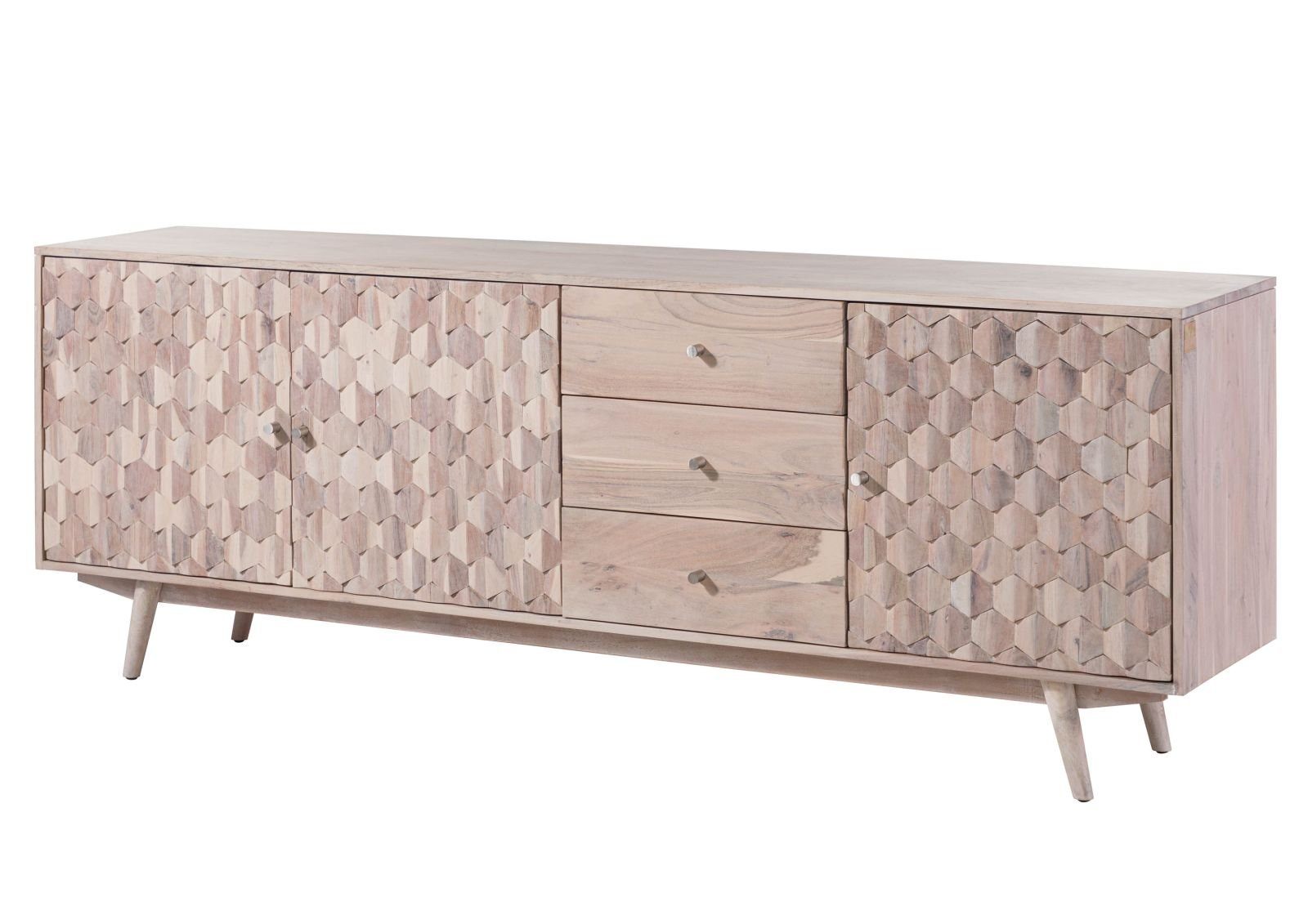 Massivmoebel24 Sideboard (Sideboard Akazie 210x42x75 weiß günstig online kaufen