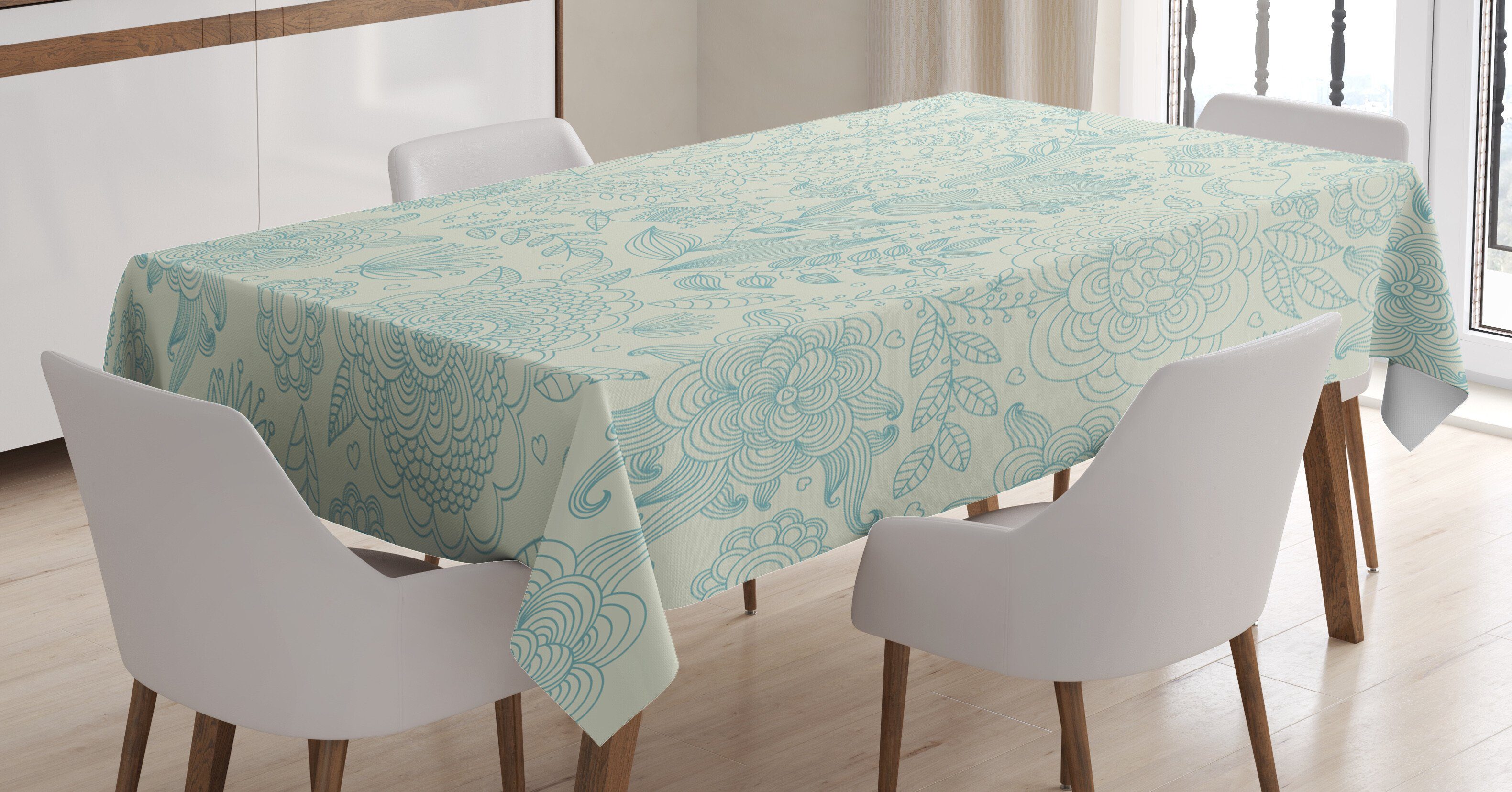 Abakuhaus Tischdecke Farbfest Waschbar Für den Außen Bereich geeignet Klare Farben, Blau und Grün Antike Blumen