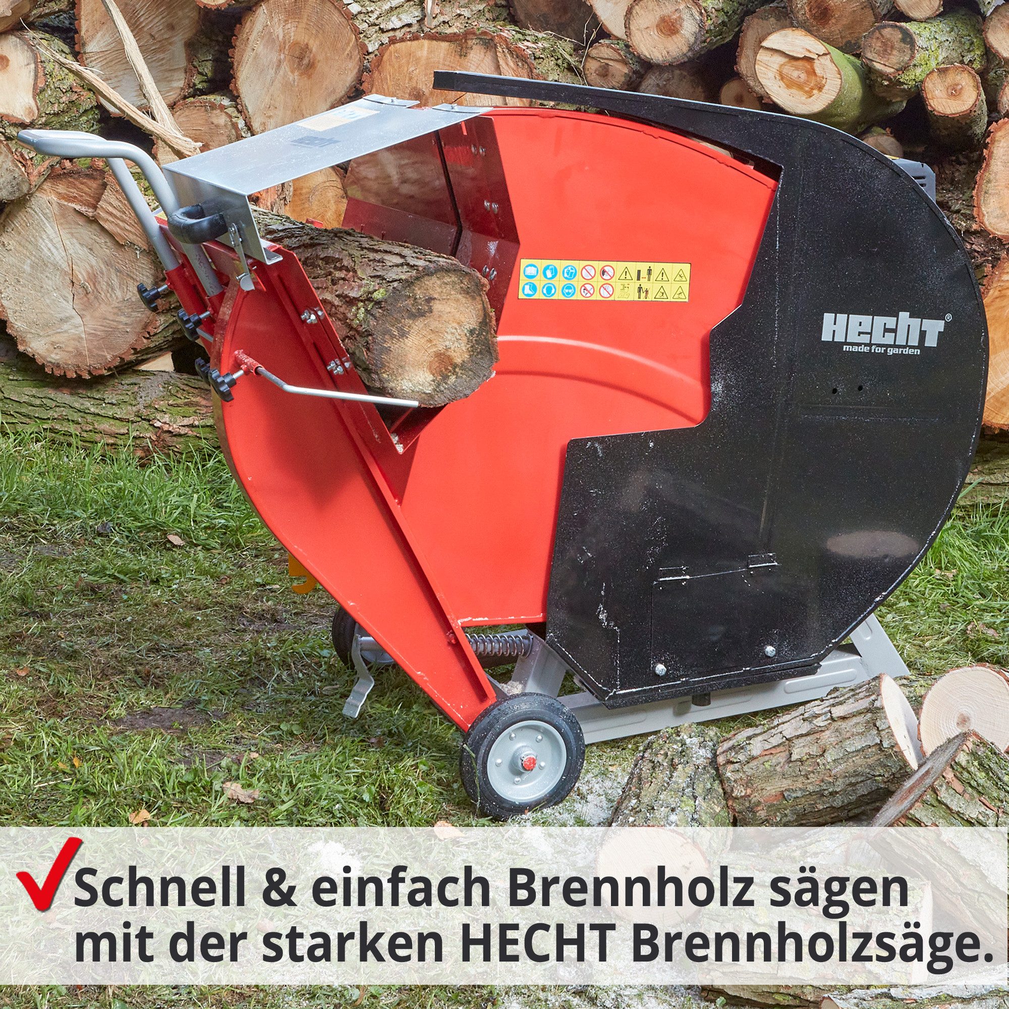 Hecht Wippkreissäge 890 für Brennholz mit Ø 700 mm HM Sägeblatt, Stämme bis zu 1,28 m - Längenaschlag