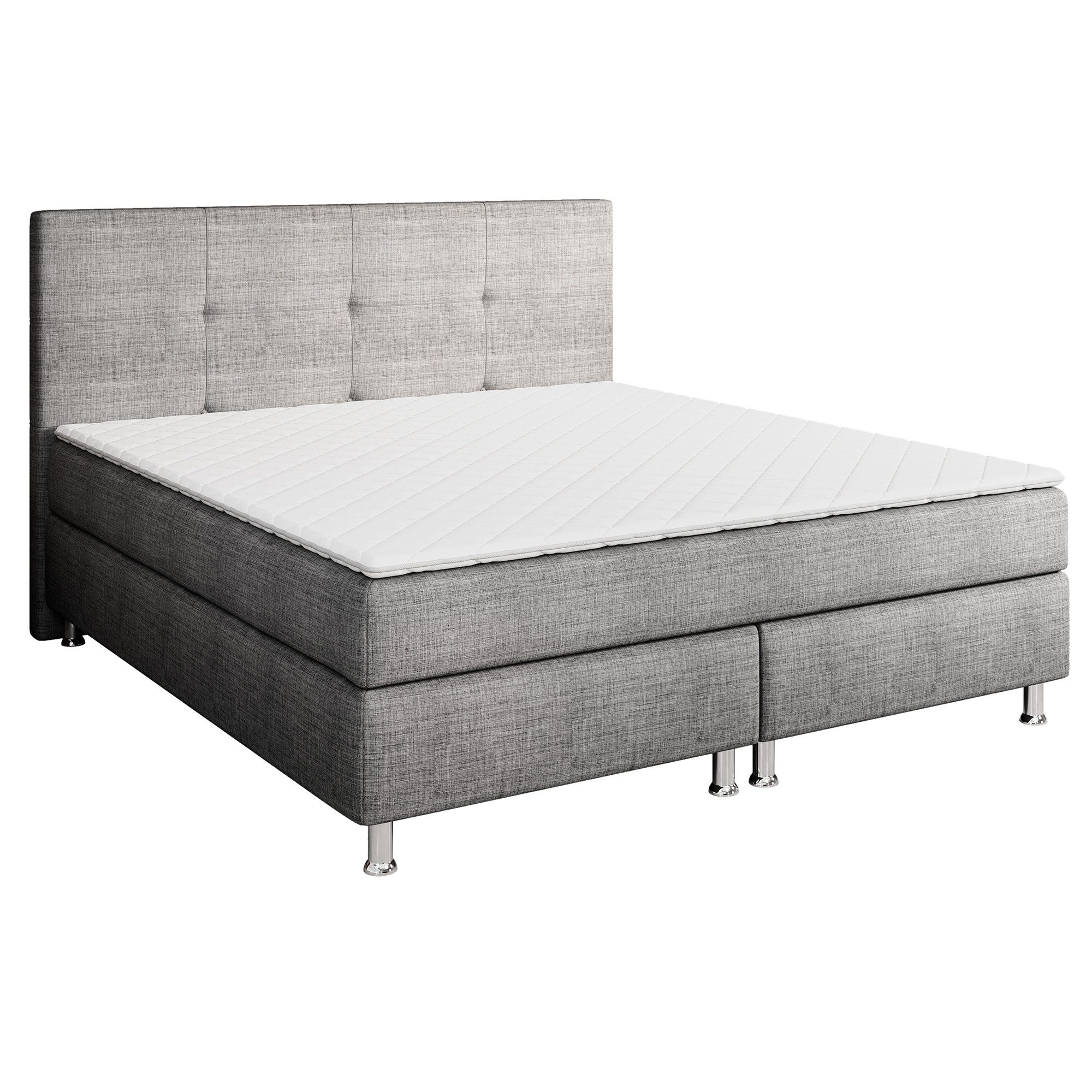 interbed Boxspringbett New York 180x200 cm Webstoff anthrazit (springboxbett Schlafbett), Bett 180x200cm inklusive Matratzen und Topper