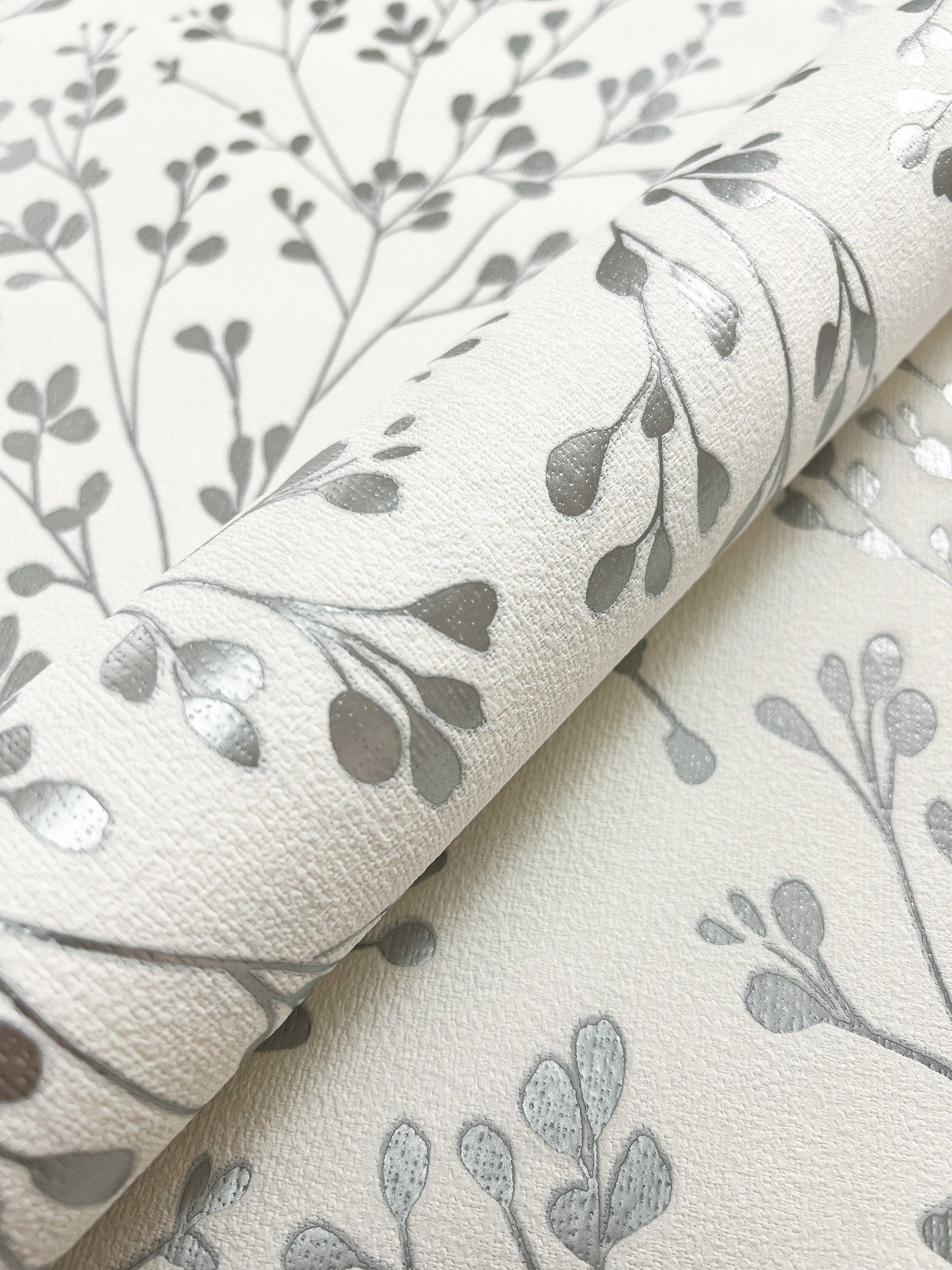 Newroom Vliestapete, Weiß Tapete Floral Zweige günstig online kaufen