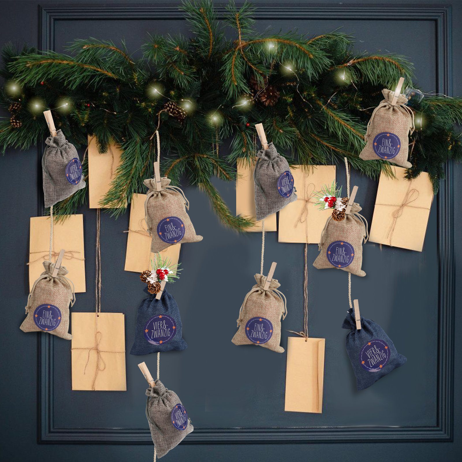 -DIY /grau Lospitch zum Weihnachtskalender Befüllen Dekohänger Jutesäckchen /weiß Blau Christbaumschmuck