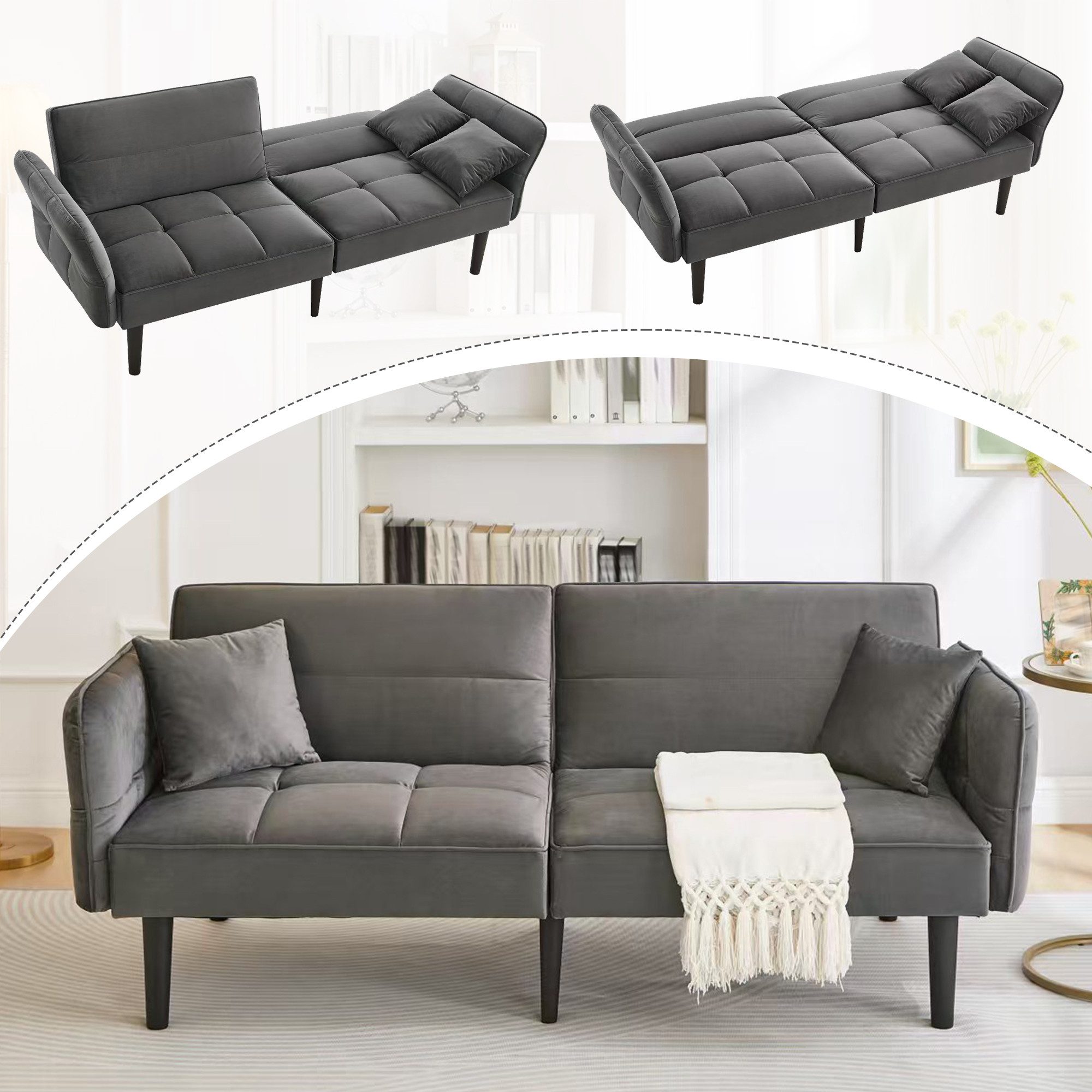 Merax Schlafsofa Samt Funktionsbett klappbares Schlafsofa günstig online kaufen