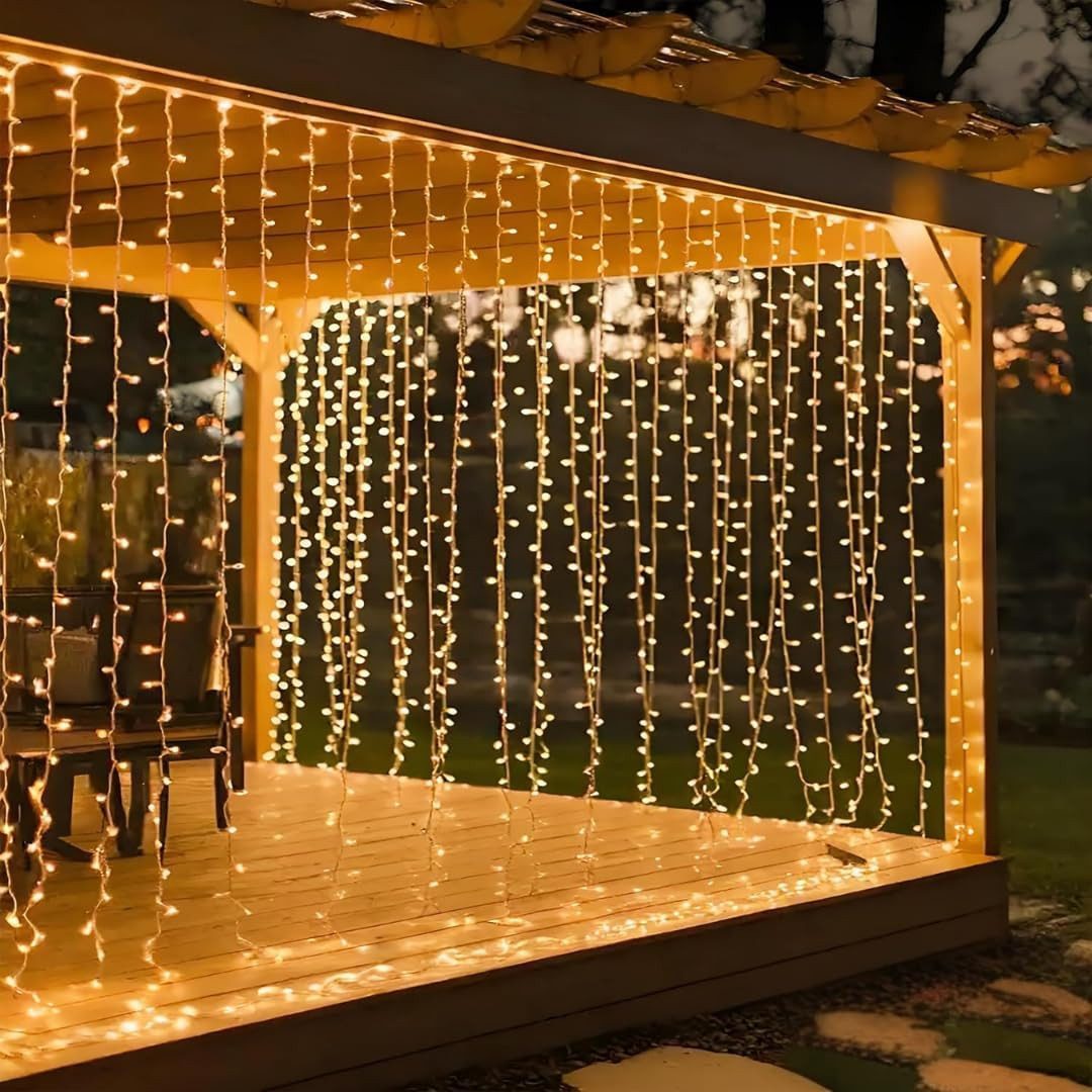 Montegoni LED-Lichtervorhang 3x3m Lichterkette mit 300 Warmweiß LEDs - Wass günstig online kaufen