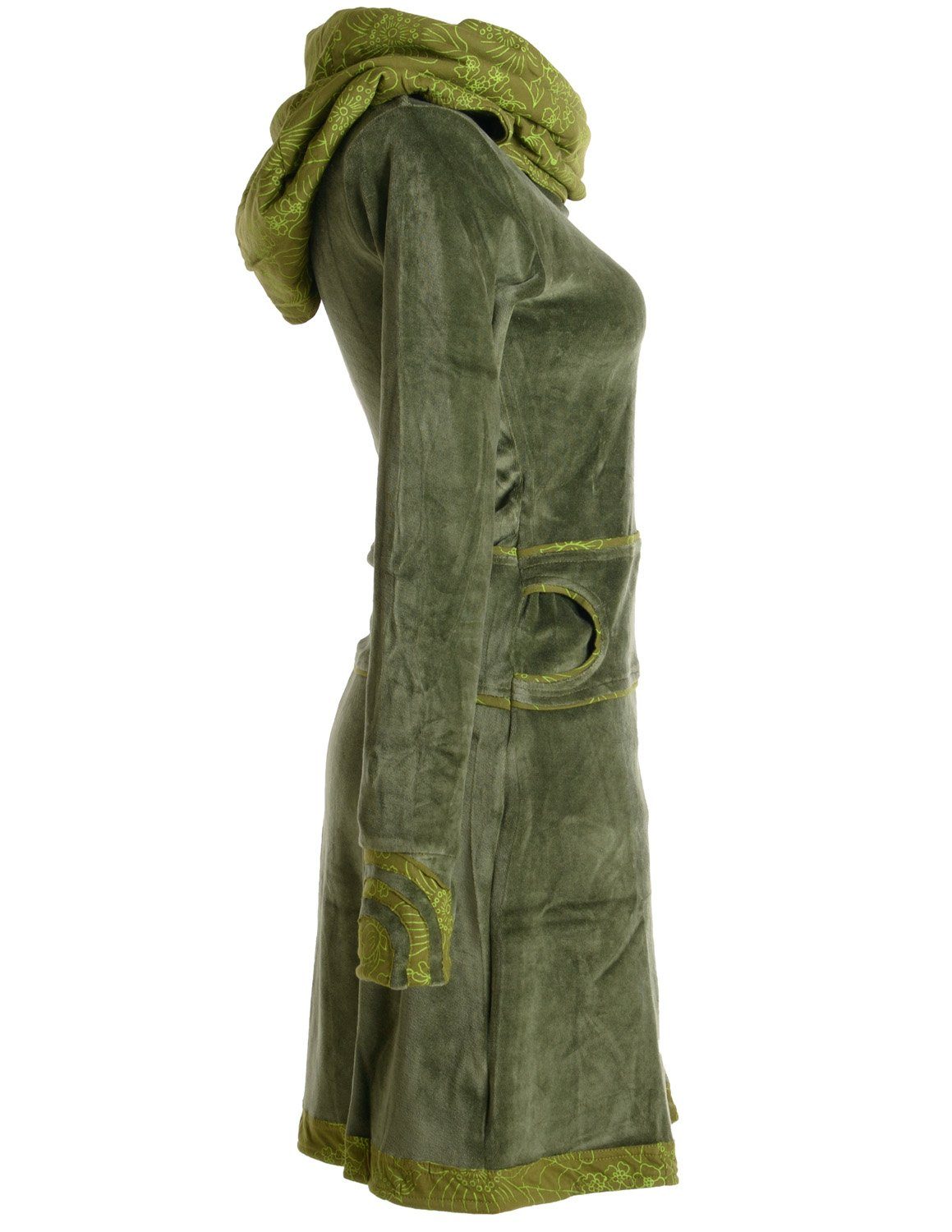 Vishes Midikleid Samtkleid warm mit großem Kapuzenkragen Ethno, Hippie, Goa, Elfen Style